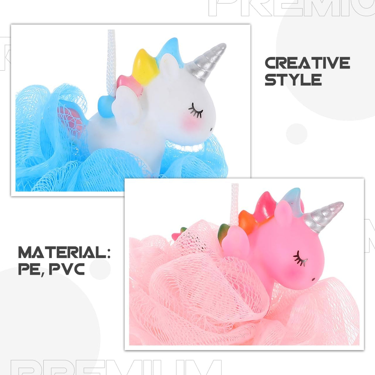 FOMIYES 2pcs Unicorn Bath Ball for Kids, Exfoliating Body Scrubber, Soft Pe Shower Sponge, Pink and Blue, 5.51 * 4.33 * 3.54inch, Gentle Skin Cleaning for Toddlers and Children