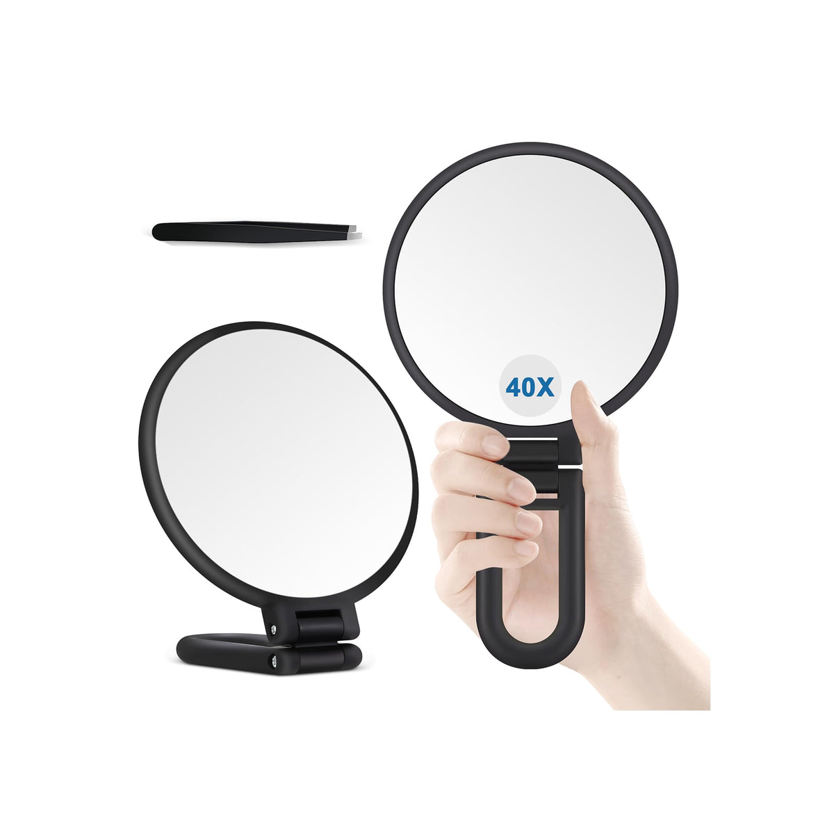 B Beauty Planet 30X Magnifying Mirror, Hand Mirror with Handle, Double Sided Hand Mirror with 30X/1X Magnification, Travel Essential Portable Foldable Makeup Mirror for Precision Makeup Black