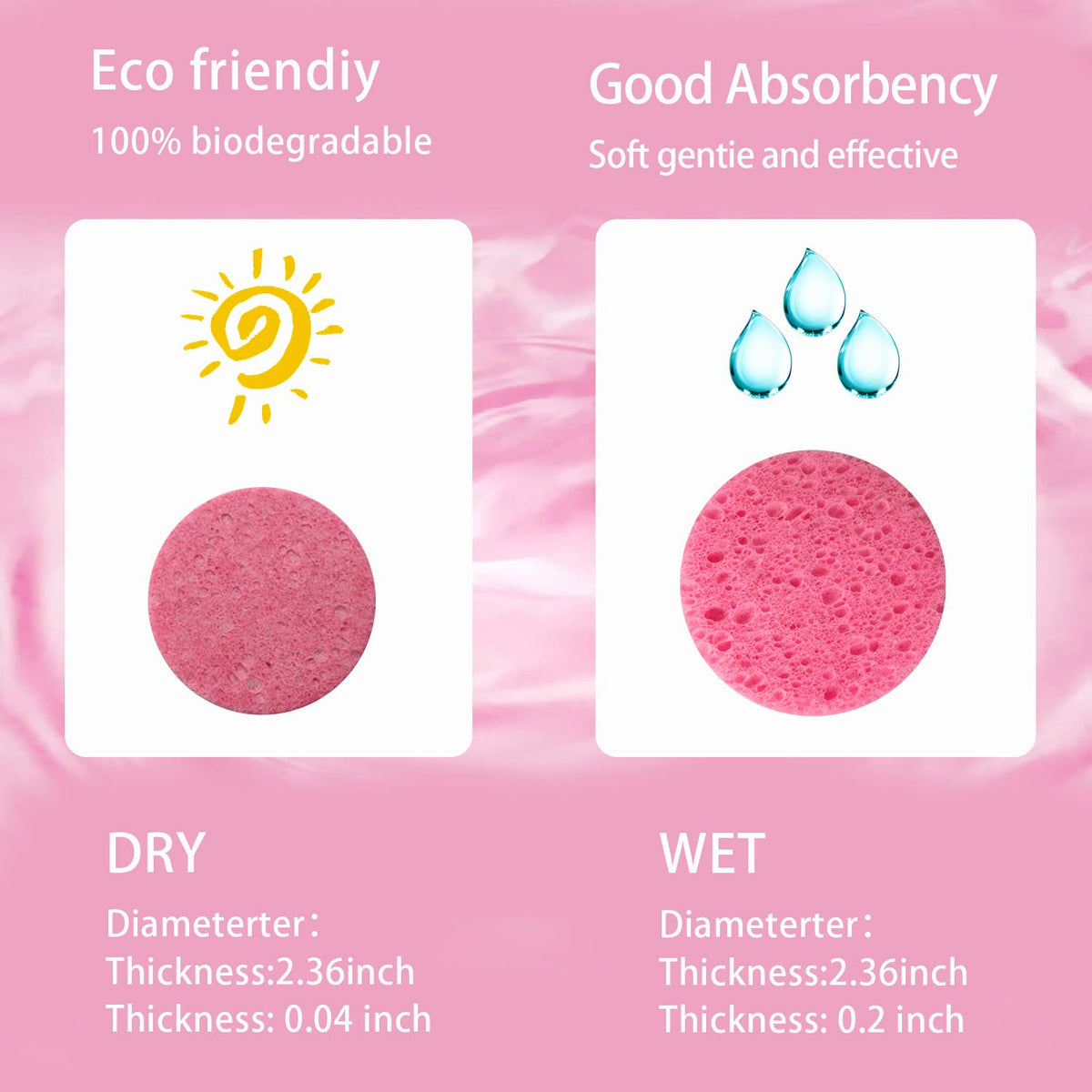 50-Count Compressed Facial Sponges, Pink Cellulose Daily Facial Cleaning