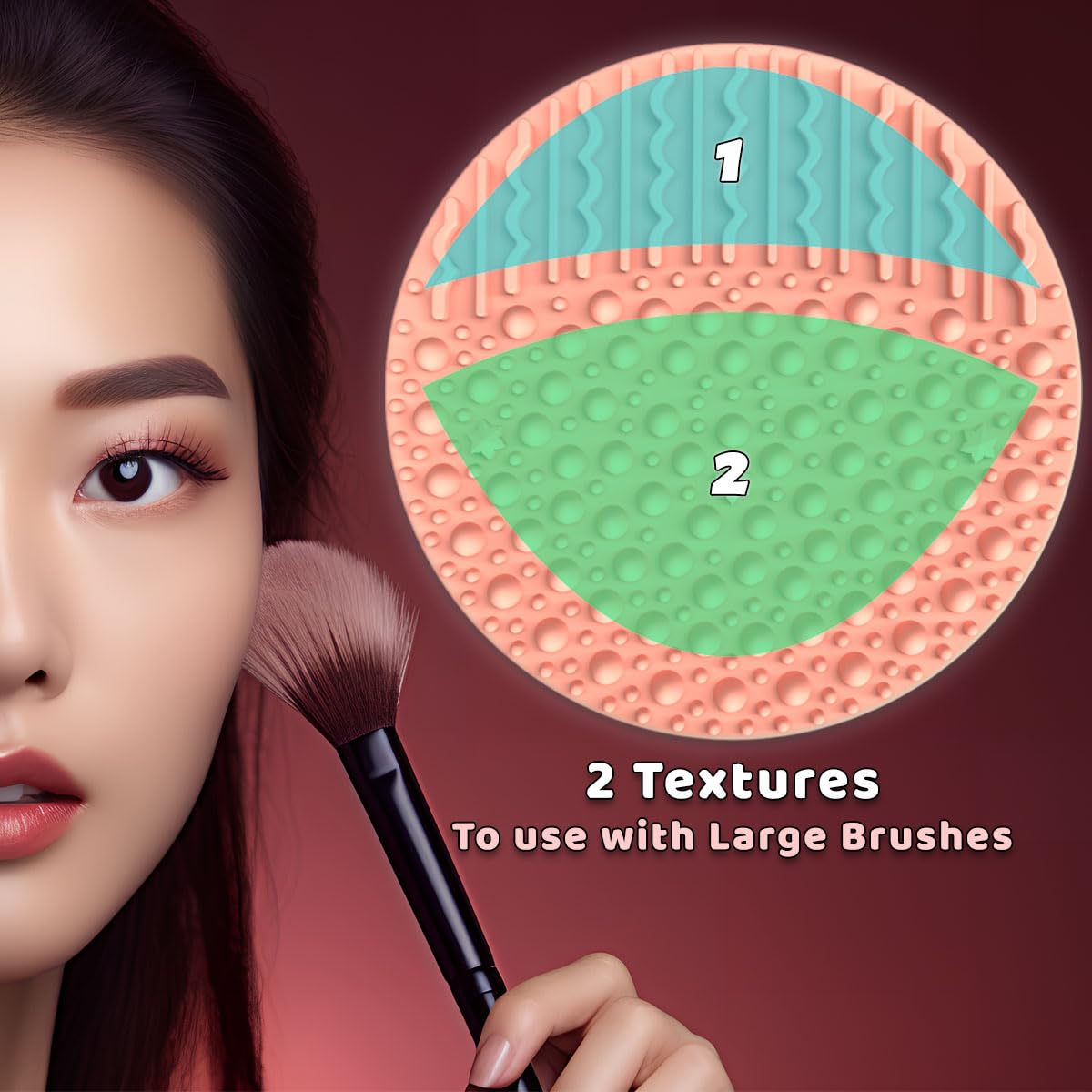 2 Pieces Silicone Makeup Brush Cleaner, YalsFTY Cosmetic Brush Scrubber Mat Pad Cleaning Tool, Dual-Sided Functionality to Accommodate All types of Brushes, Powder Puffs and Sponges (Blue & Peach)