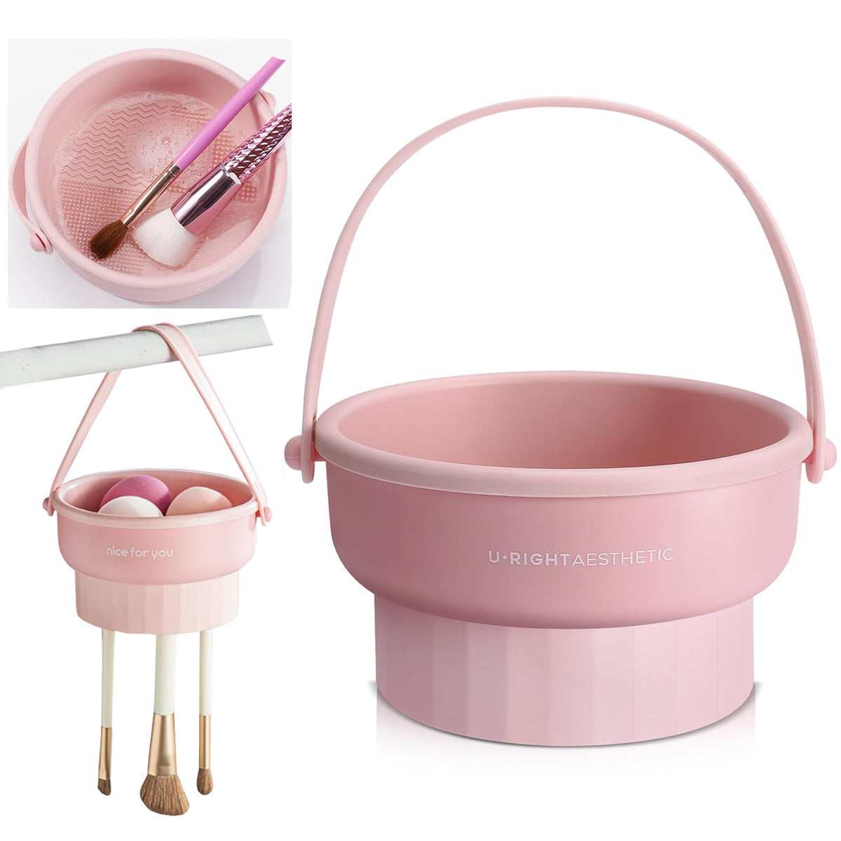 Makeup Brush Cleaner Mat 3 in 1 Make Up Brush Cleaning Bowl(Purple)