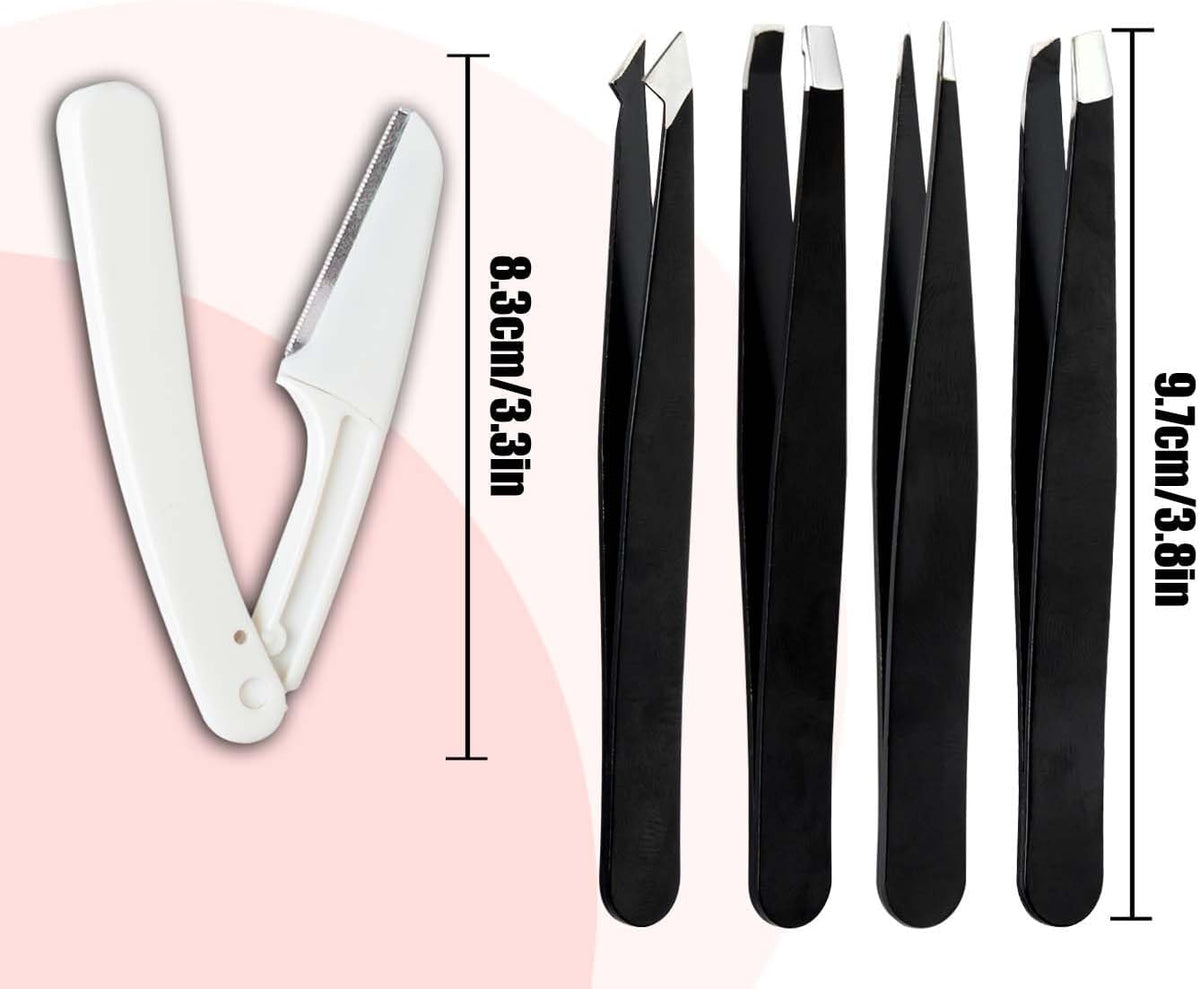 Tweezers for Women Facial Hair Eyebrow Kit Tweezer Set Black