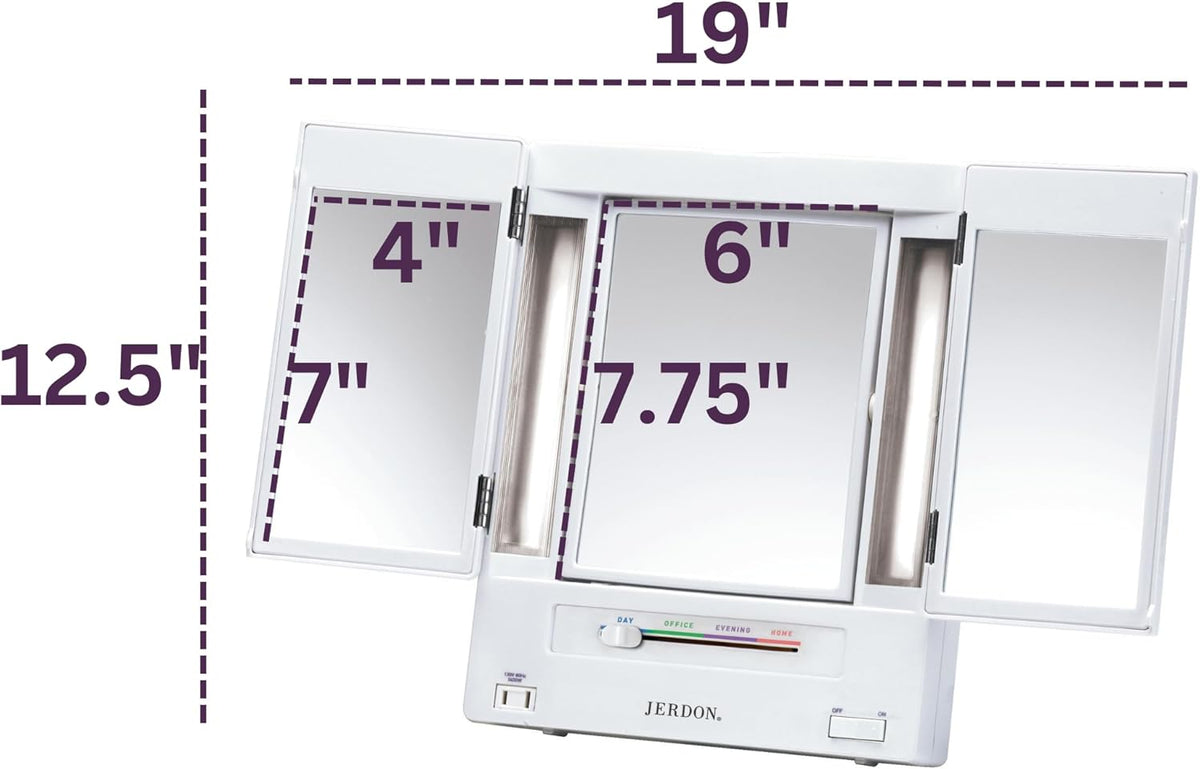 JERDON Lighted Makeup Mirror with 5X Magnification - White - JGL9W