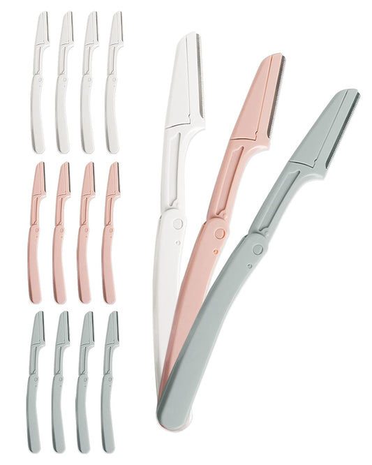 Eyebrow Razors for Women, 15 Pcs Safe Dermaplane Razor, Dermaplaning Tool for Face, Foldable Eyebrow Razor for Women and Men that Helps Smooth the Skin, 3 Colors