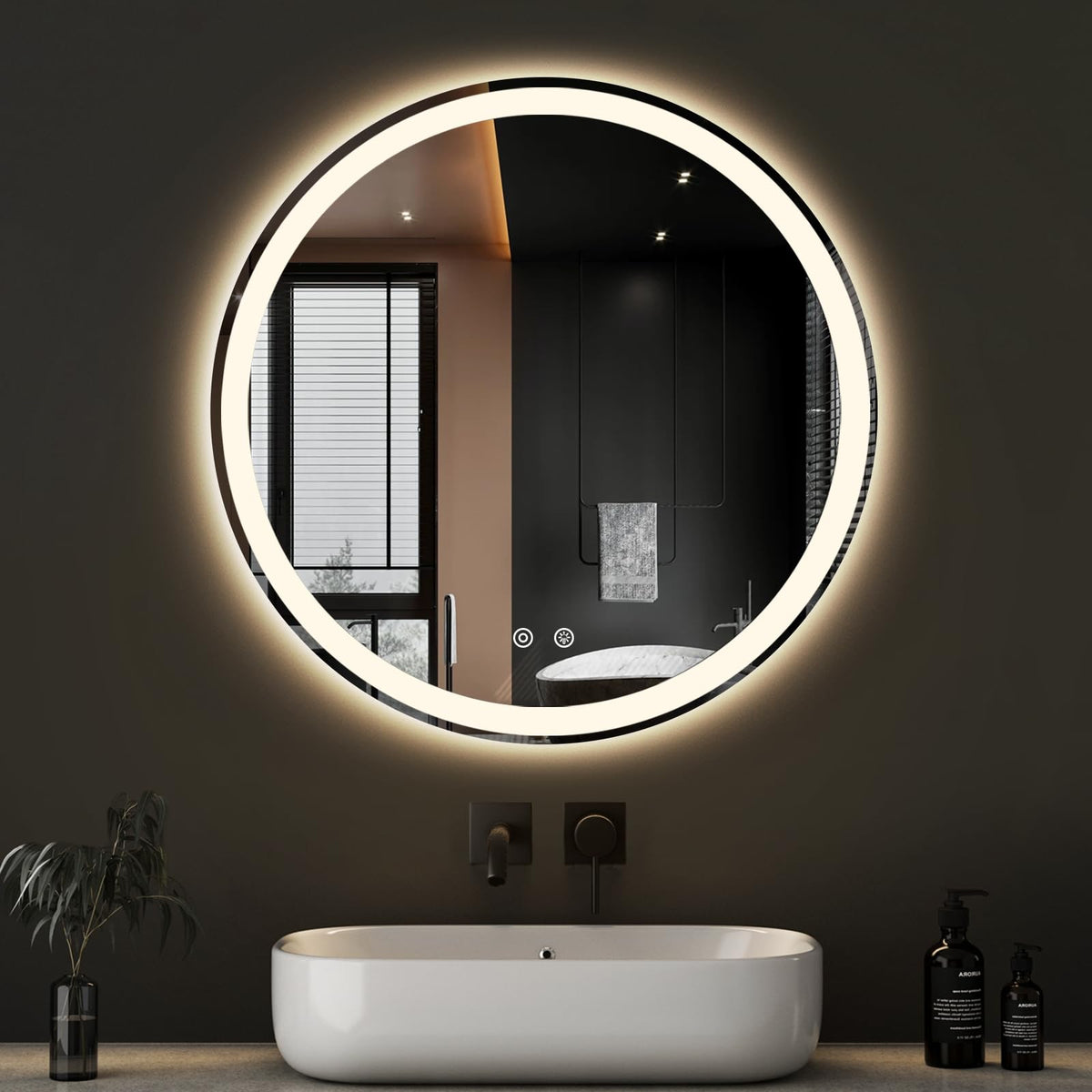 DUMOS 28 Inch Round LED Bathroom Mirror with Lights, Circle Vanity Mirror