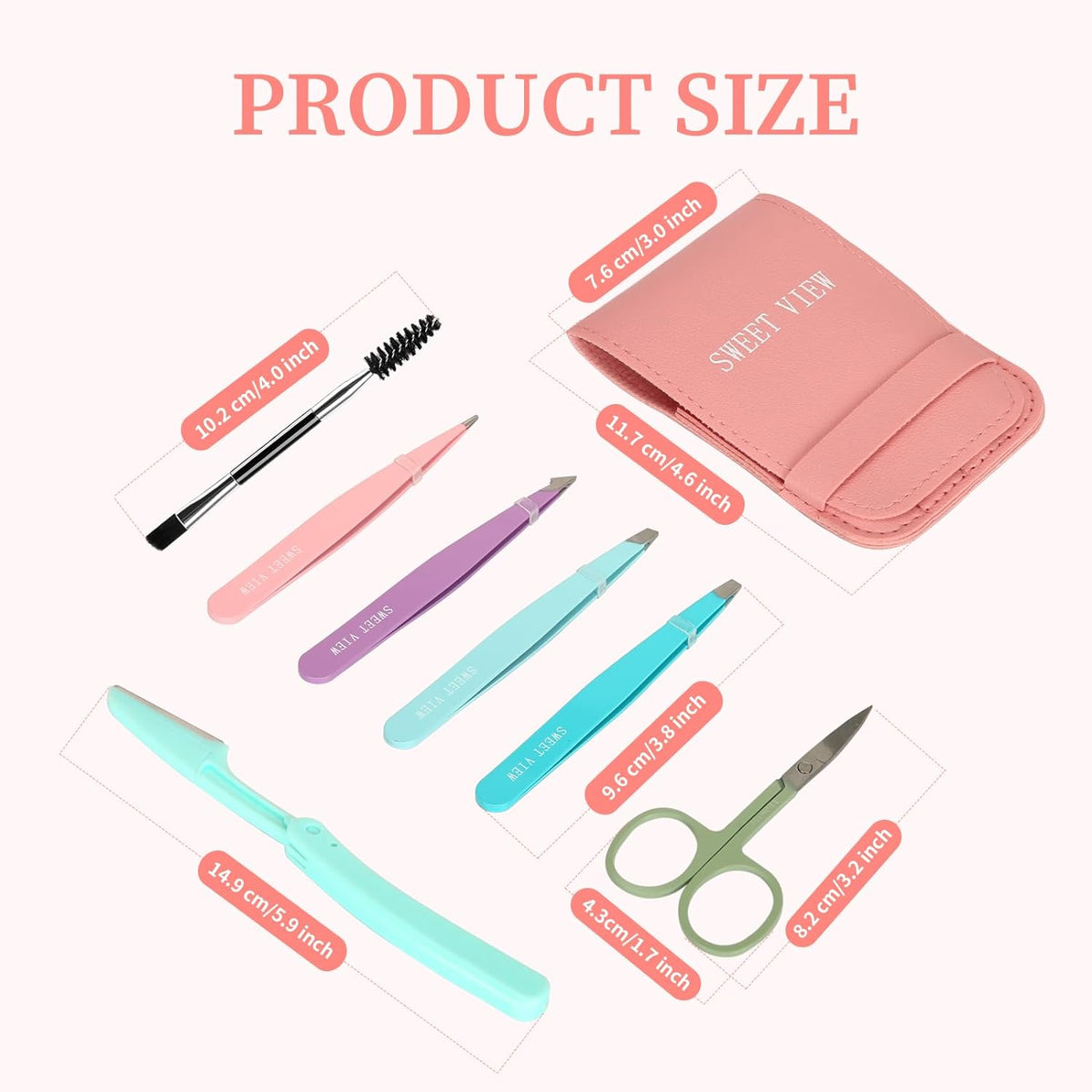SWEET VIEW 7PCS Tweezers Kit for Women Facial Hair & Brow