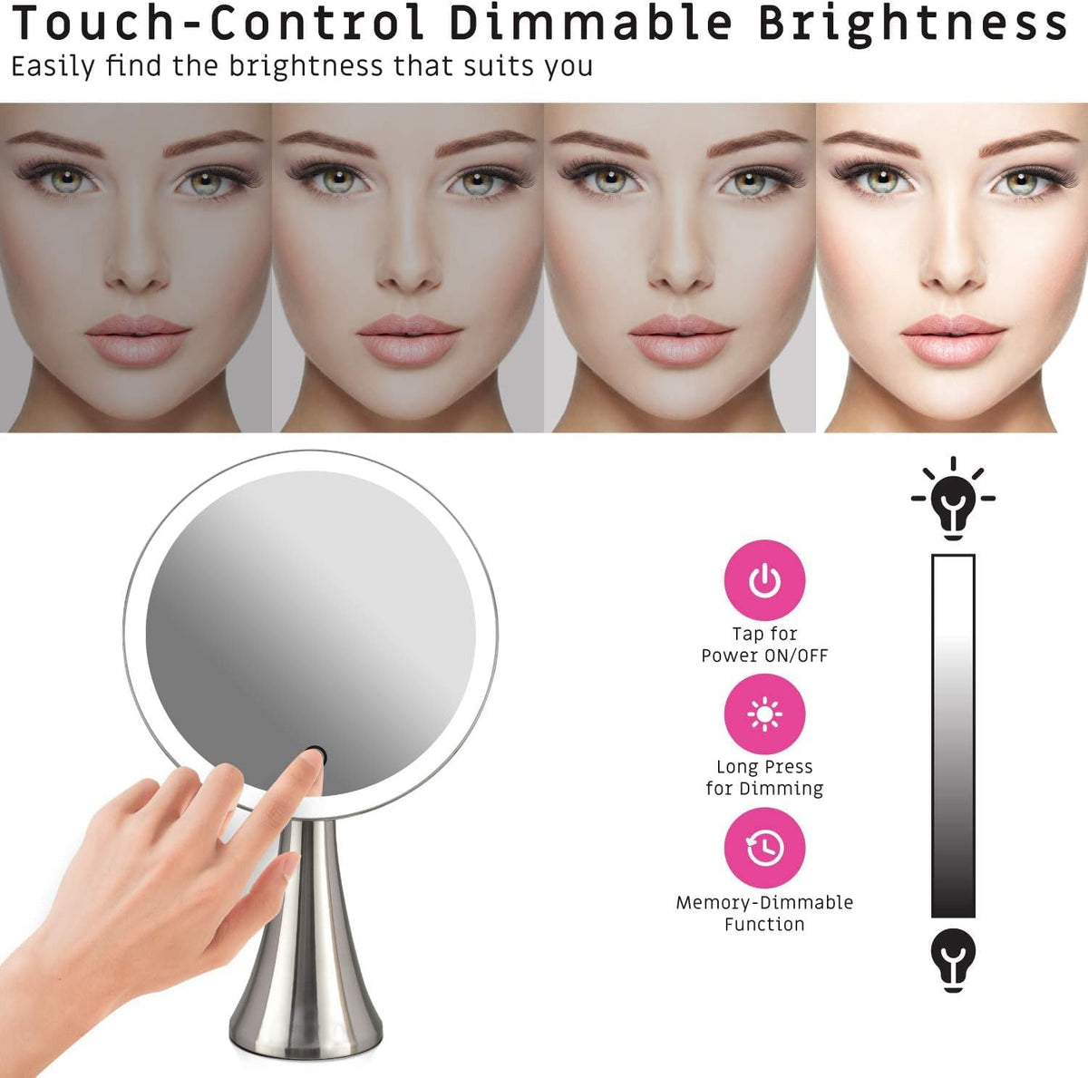 Surdy 9" Lighted Makeup Mirror, 5x/10x Magnifying Mirror w/ 3 Color