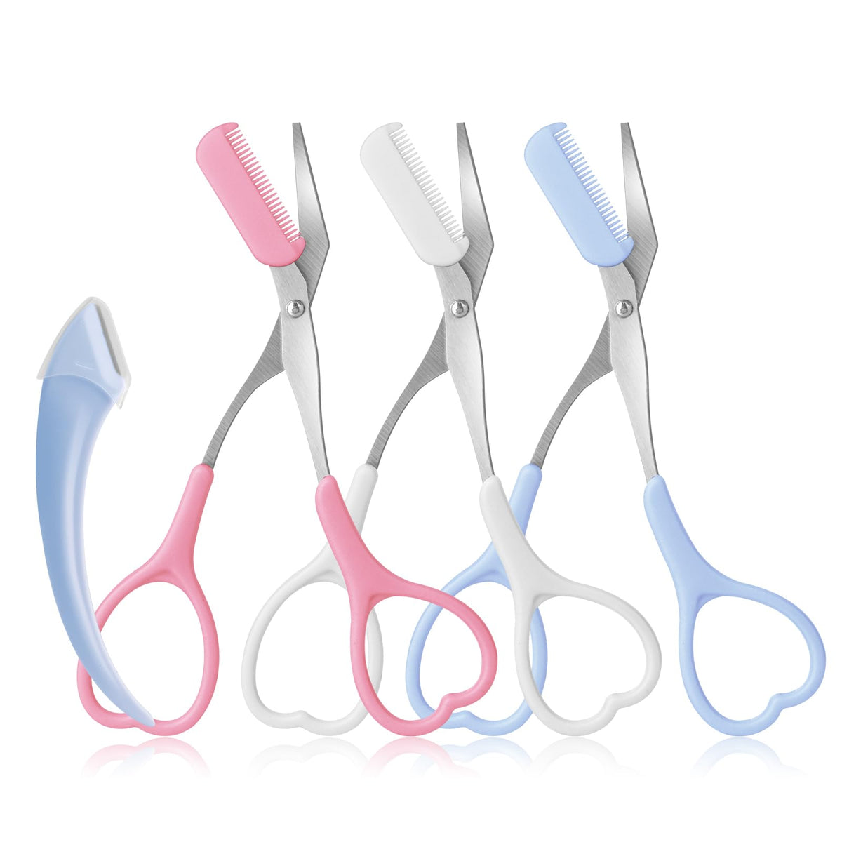 Eyebrow Scissors with Eyebrow Razor,Eyebrow Trimmer with Comb,Non Slip Finger Grips Trimmer Eyebrow Scissors, Hair Removal Beauty Accessories for Men Women (White. Pink. Blue.)
