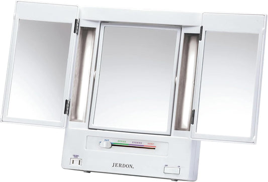 JERDON Lighted Makeup Mirror with 5X Magnification - White - JGL9W