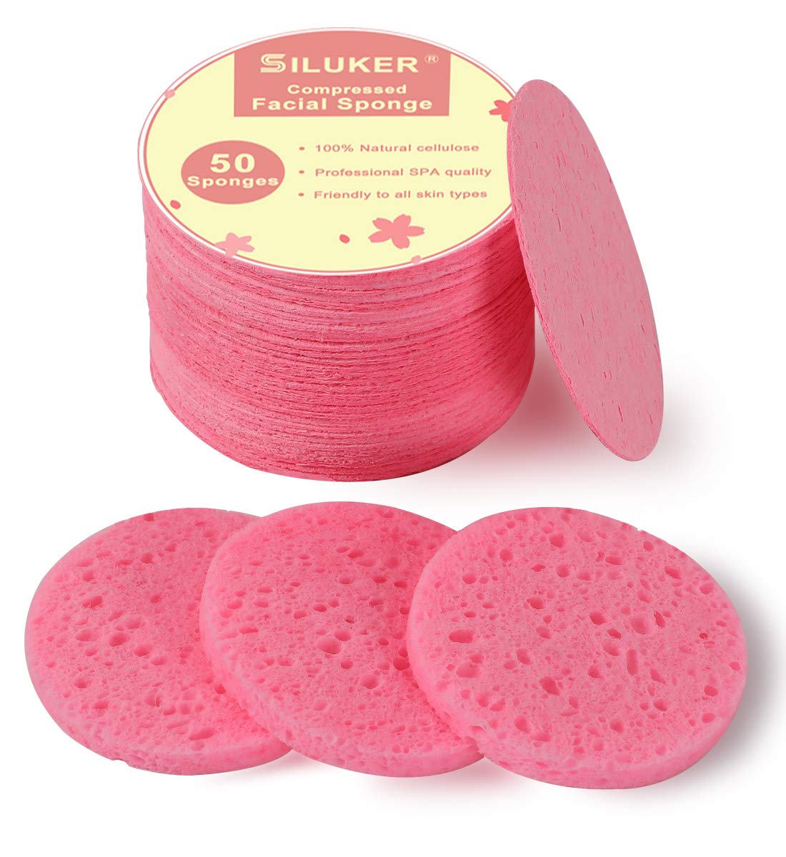 50-Count Compressed Facial Sponges for Daily Face Cleansing, Pink