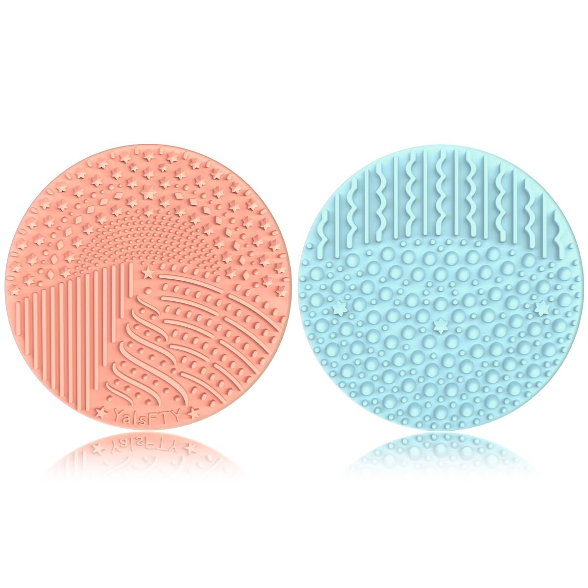 2 Pieces Silicone Makeup Brush Cleaner, YalsFTY Cosmetic Brush Scrubber Mat Pad Cleaning Tool, Dual-Sided Functionality to Accommodate All types of Brushes, Powder Puffs and Sponges (Blue & Peach)