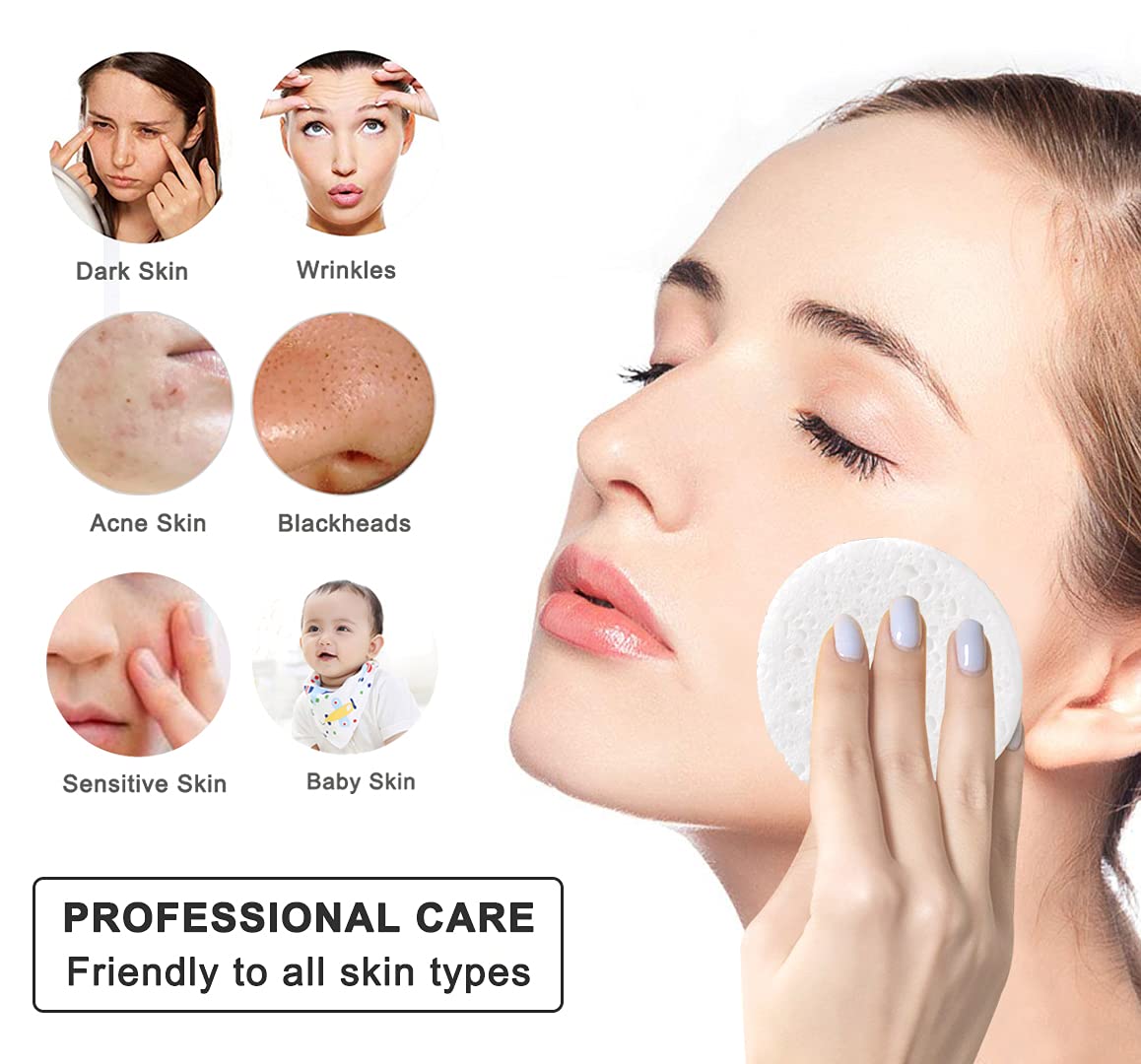 50-Count Compressed Facial Sponges for Daily Face Cleansing, White
