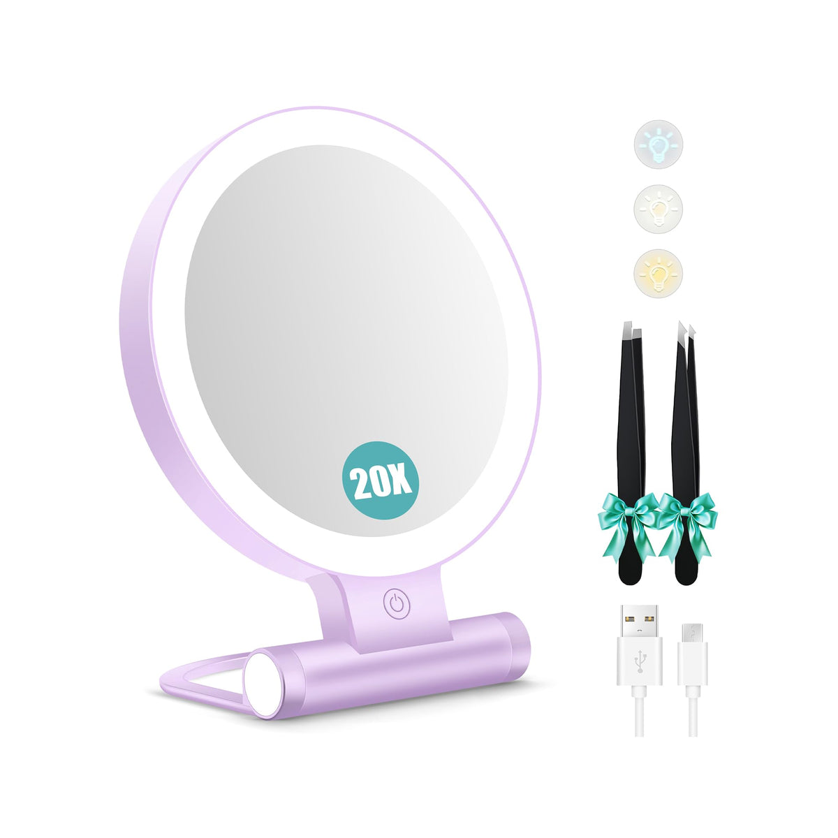 B Beauty Planet Magnifying Mirror with Light 30X, Double-Sided 1X/ 30X Magnifying Makeup Mirror with Tweezer, 2000mAh 3 Colour Modes with Adjustable Brightness,Foldable Travel Mirror(9" L x 7" W)