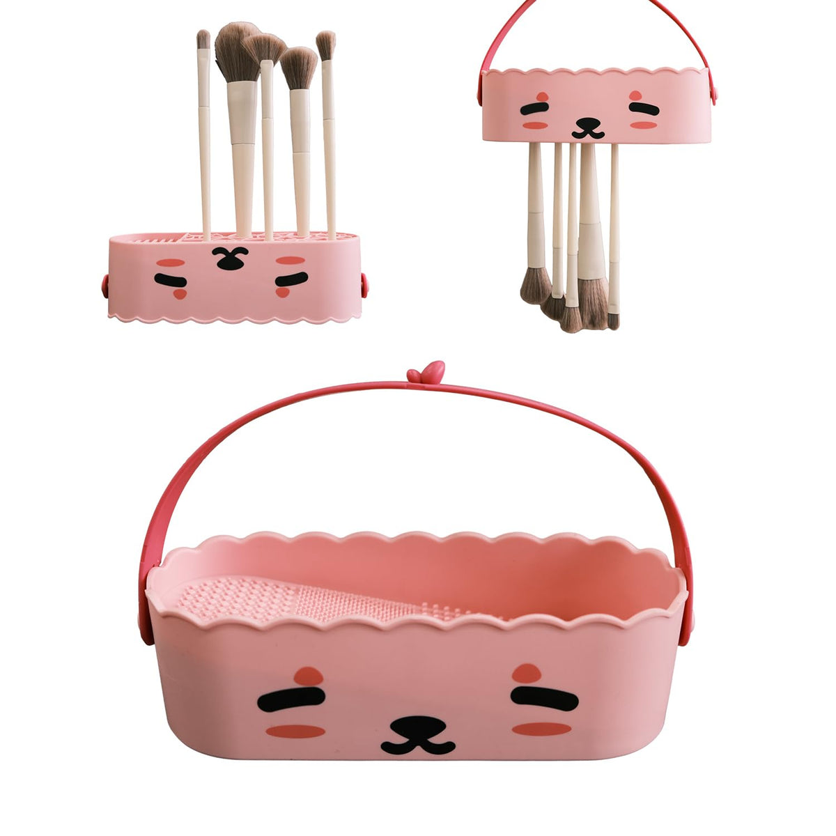Makeup Brush Cleaner 3 in 1 Silicone Cleaner Bowl and Suspension Drying Rack,Slope Silicone Makeup Brush Cleaning Bowl Cleaning Tool,Cleaning The Dry Makeup Sponge,Powder Puff,Makeup Brush