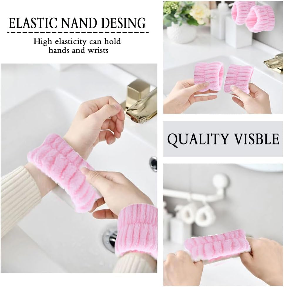 Manual Facial Cleansing Brush, Face Washing Tools,Headbands, Wrist Band ，Facial Mask Brush and Powder Puff（Pink
