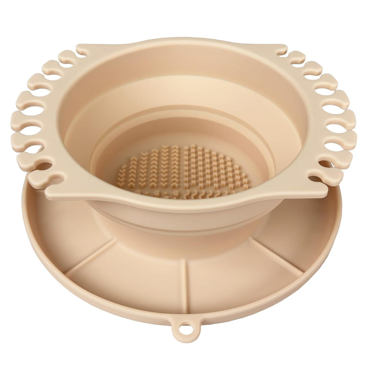 Foldable Silicone Makeup Brush Cleaner Bowl - Portable Cleaning Tool for Brushes, Powder Puffs and Sponges Apricot