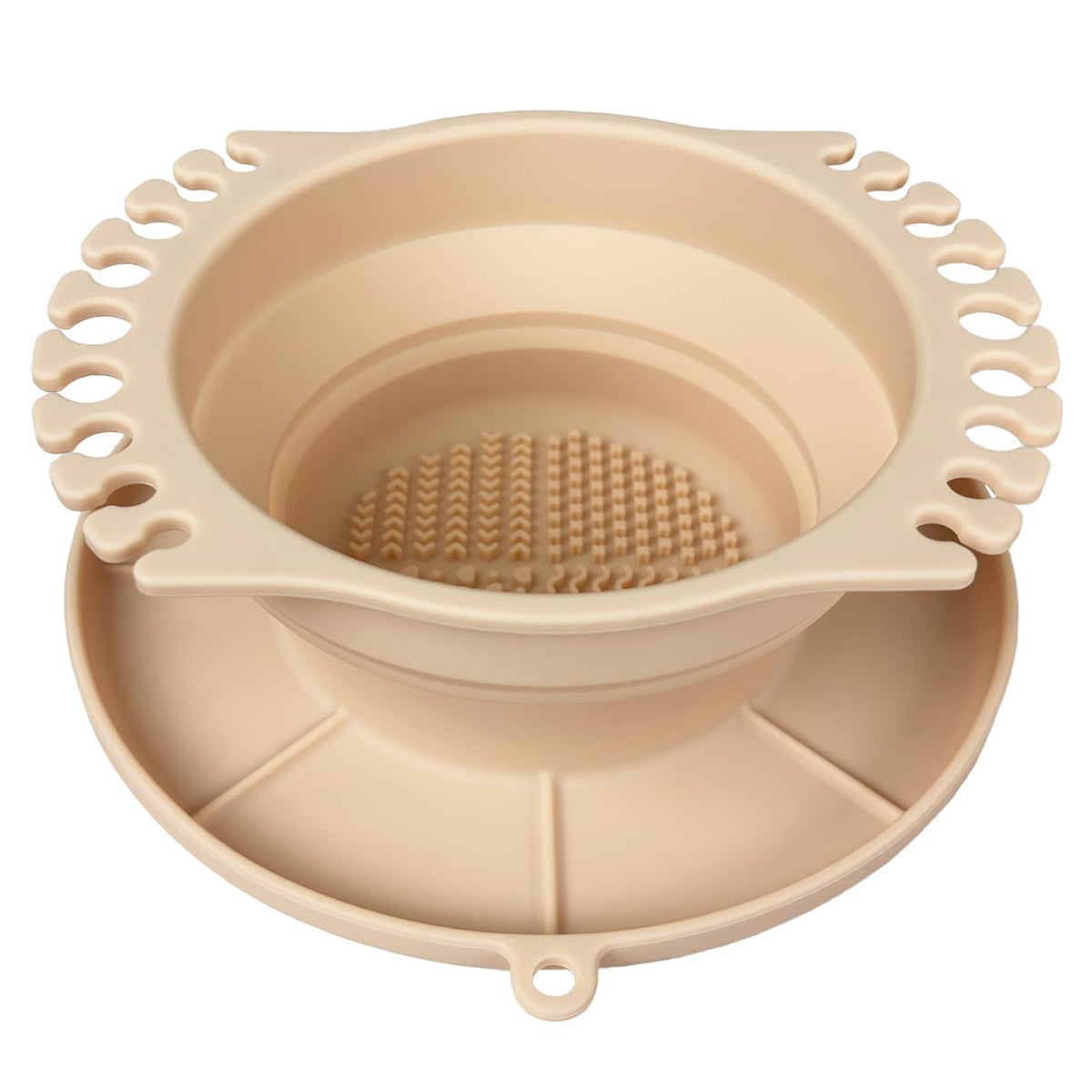 Foldable Silicone Makeup Brush Cleaner Bowl - Portable Cleaning Tool for Brushes, Powder Puffs and Sponges Apricot