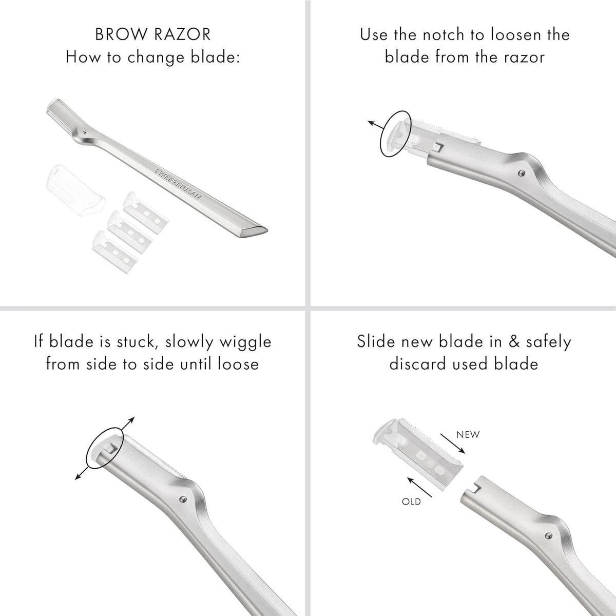 Tweezerman Eyebrow Razor with 3 Replacement Blades & Safety Cap
