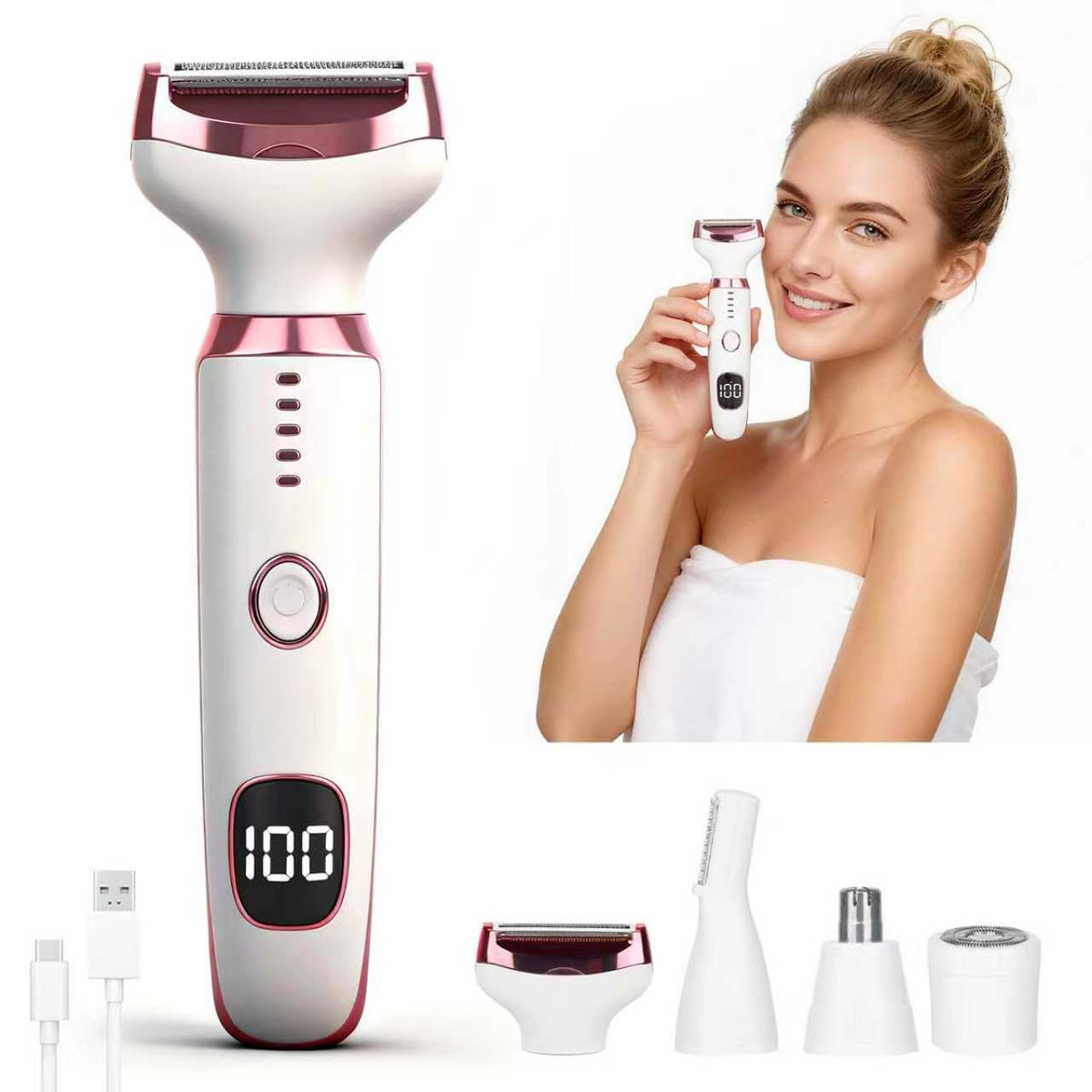 2026 Electric Razor for Women Men,4 in 1 Ladies Wet & Dry Body Razors and Facial Hair Remover, Rechargeable LED Display Hair Removal Kit for Nose Face Body Bikini Hair