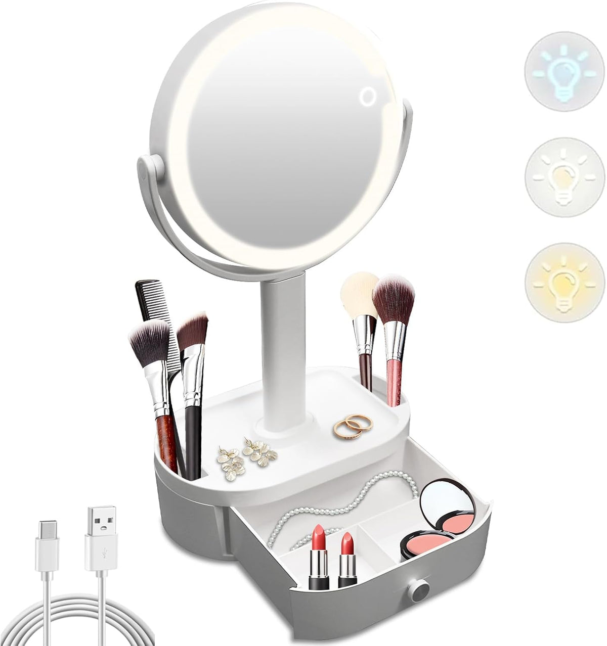 SANYCASA Makeup Mirror with Lights, Lighted Makeup Mirror with Magnification, 80 LED Vanity Mirror with Lights, 3 Color Modes & Stepless Dimming, Shatterp roof & Stable Base