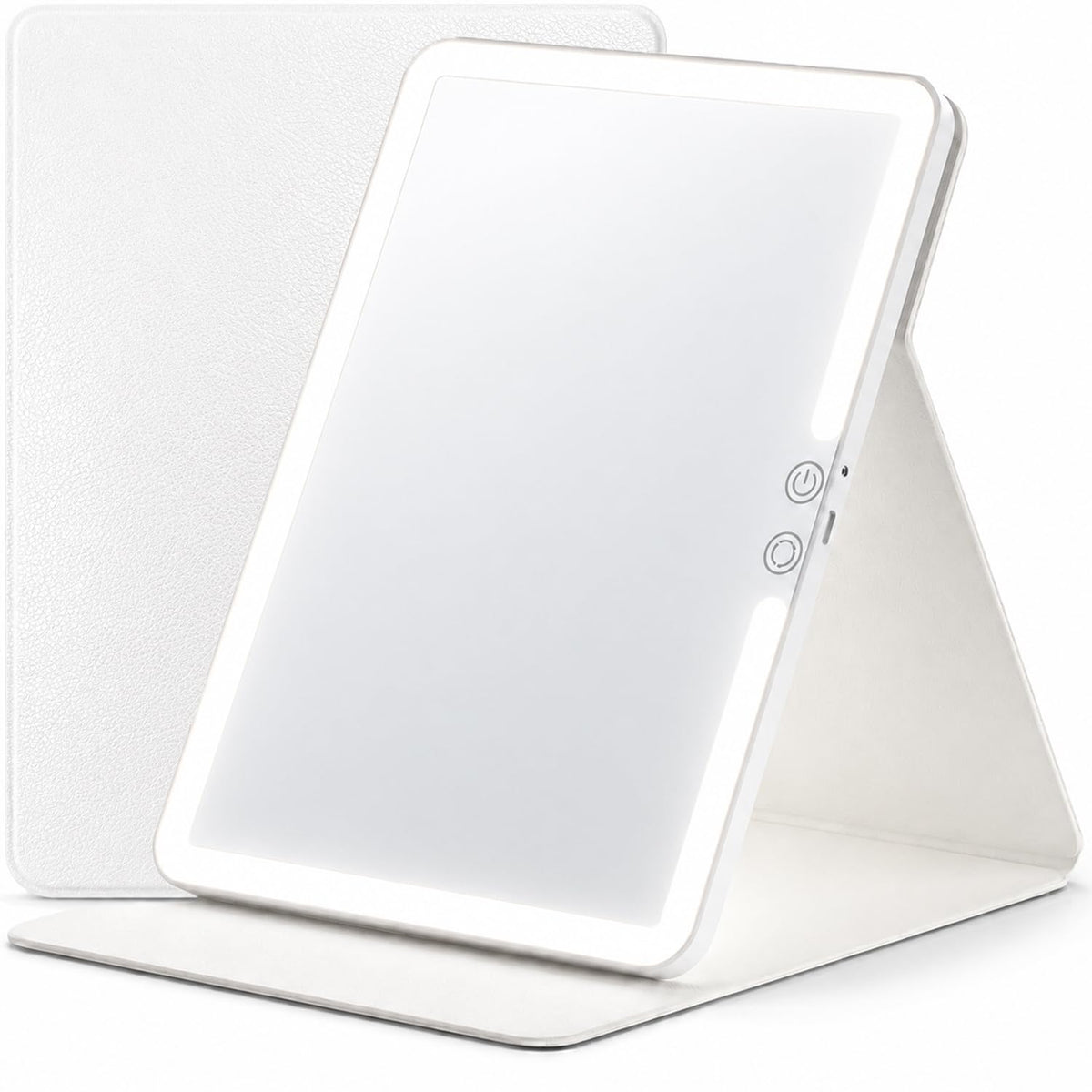 HUGOAI Travel Makeup Mirror with Lights, Soft-Grain White, 11.9"