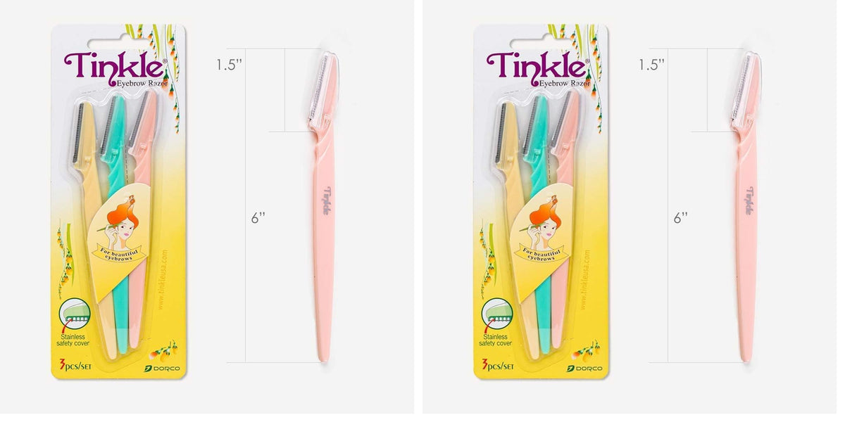 Tinkle Dermaplaning Tool 6ct, Dermaplane Razor for Women, Safe and Easy Peach Fuzz Remover, Eyebrow Trimmer with Protective Cover, Stocking Stuffers