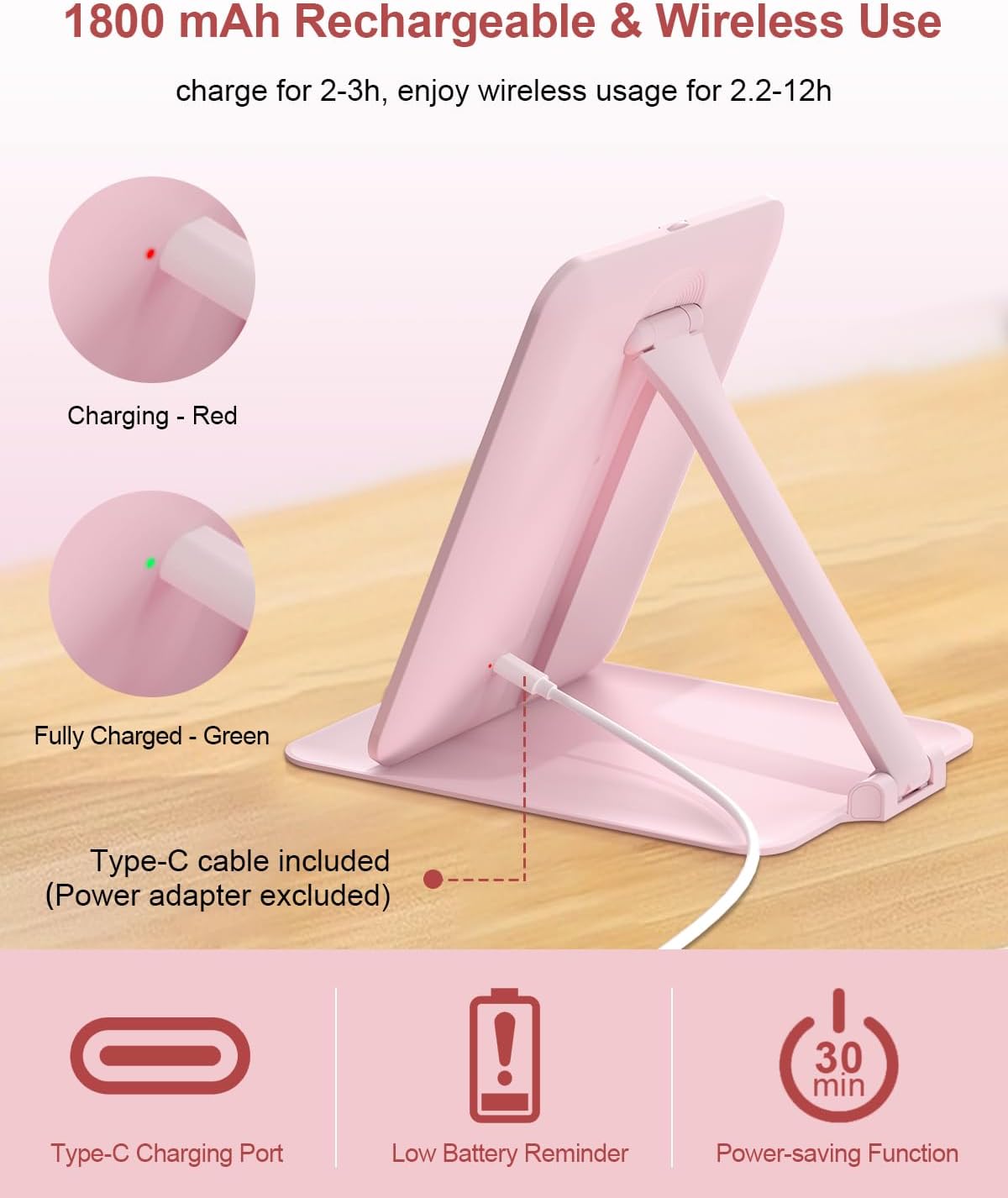 Gospire Travel Makeup Mirror with Lights and Magnification 10X, Pink