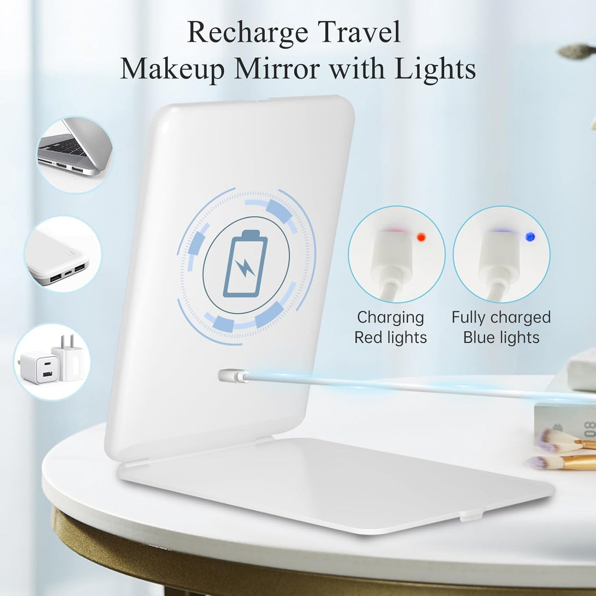 FUNTOUCH Rechargeable Travel Makeup Mirror with 72 Led Lights