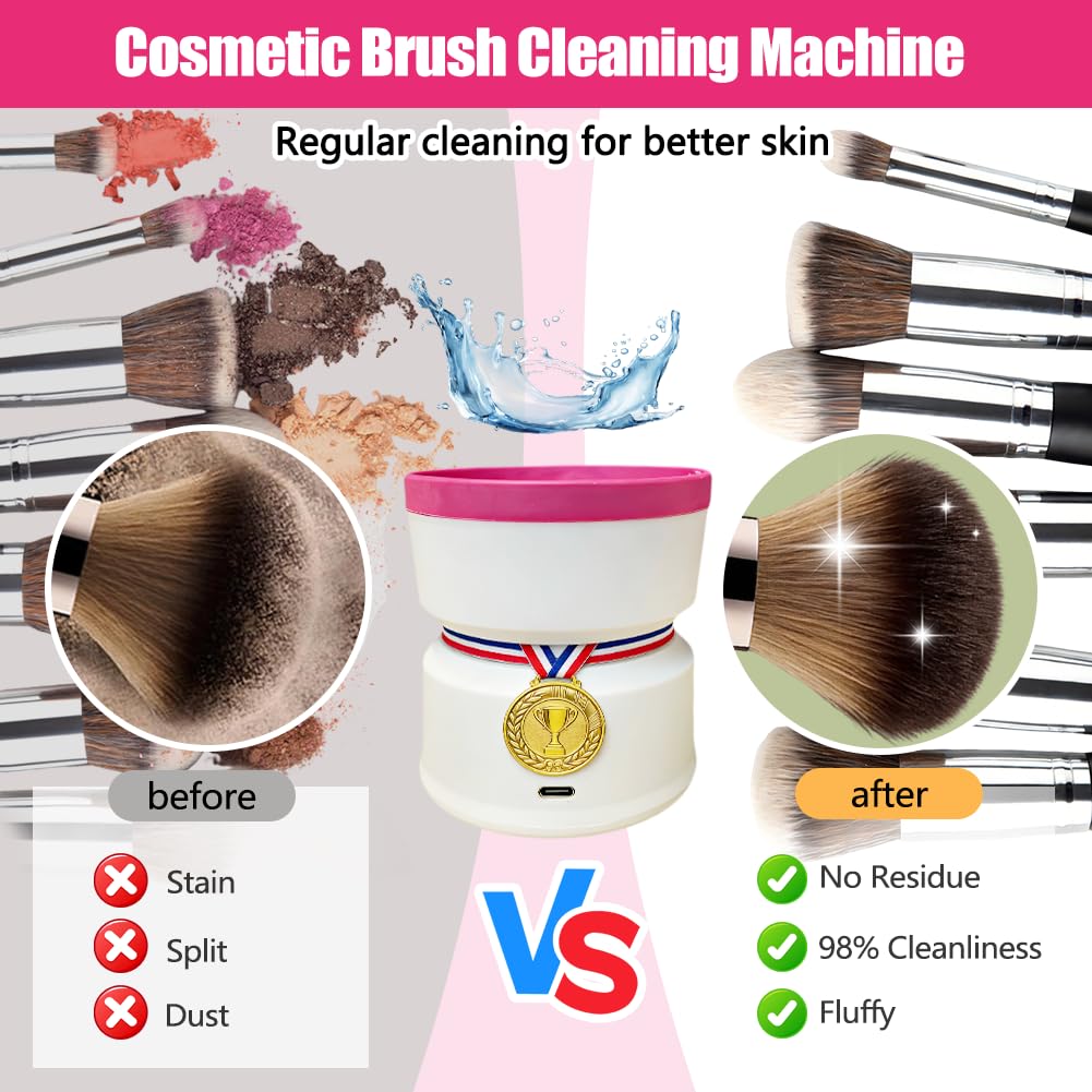 Electric Makeup Brush Cleaner, Silicone Cosmetic Brushes Cleaner, Automatic Make Up Brush Cleaner Spinner, Removes Residue on Make up Brushes, Sponge, Powder Puffs, Efficient Cleaning and Portable