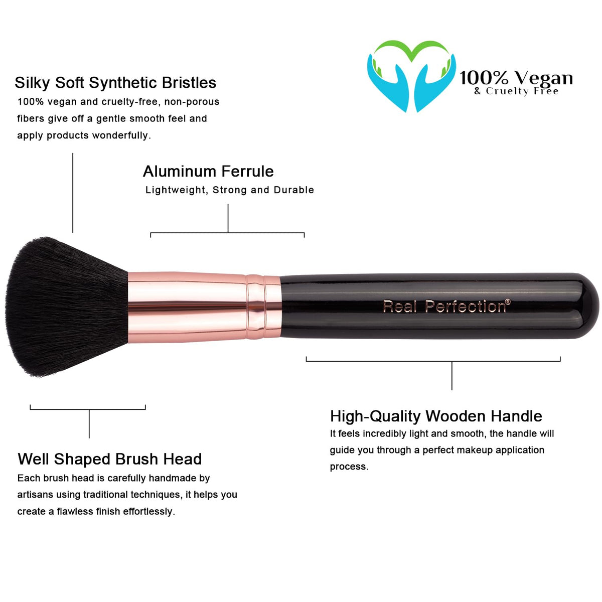 Real Perfection Makeup Brush Set 16 Pcs with 1 Eyebrow Razor Premium Synthetic Foundation Powder Concealers Eyeshadow Blush Makeup Brushes Make up Brushes Kit (Black)