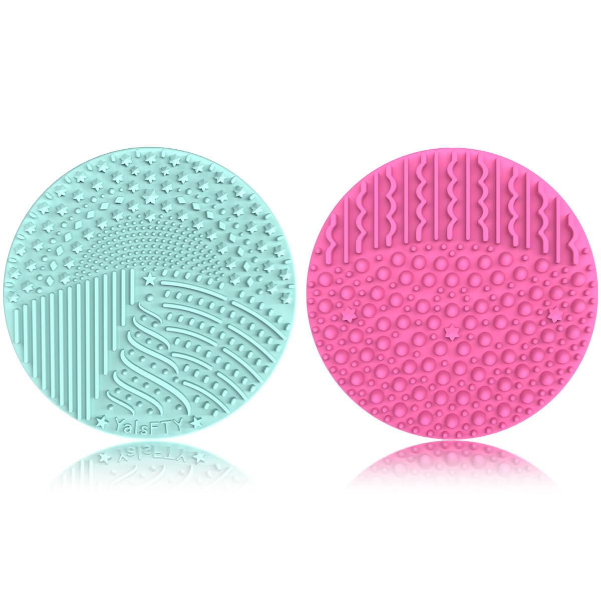2 Pieces Silicone Makeup Brush Cleaner, YalsFTY Cosmetic Brush Scrubber Mat Pad Cleaning Tool, Dual-Sided Functionality to Accommodate All types of Brushes, Powder Puffs and Sponges (Blue & Peach)