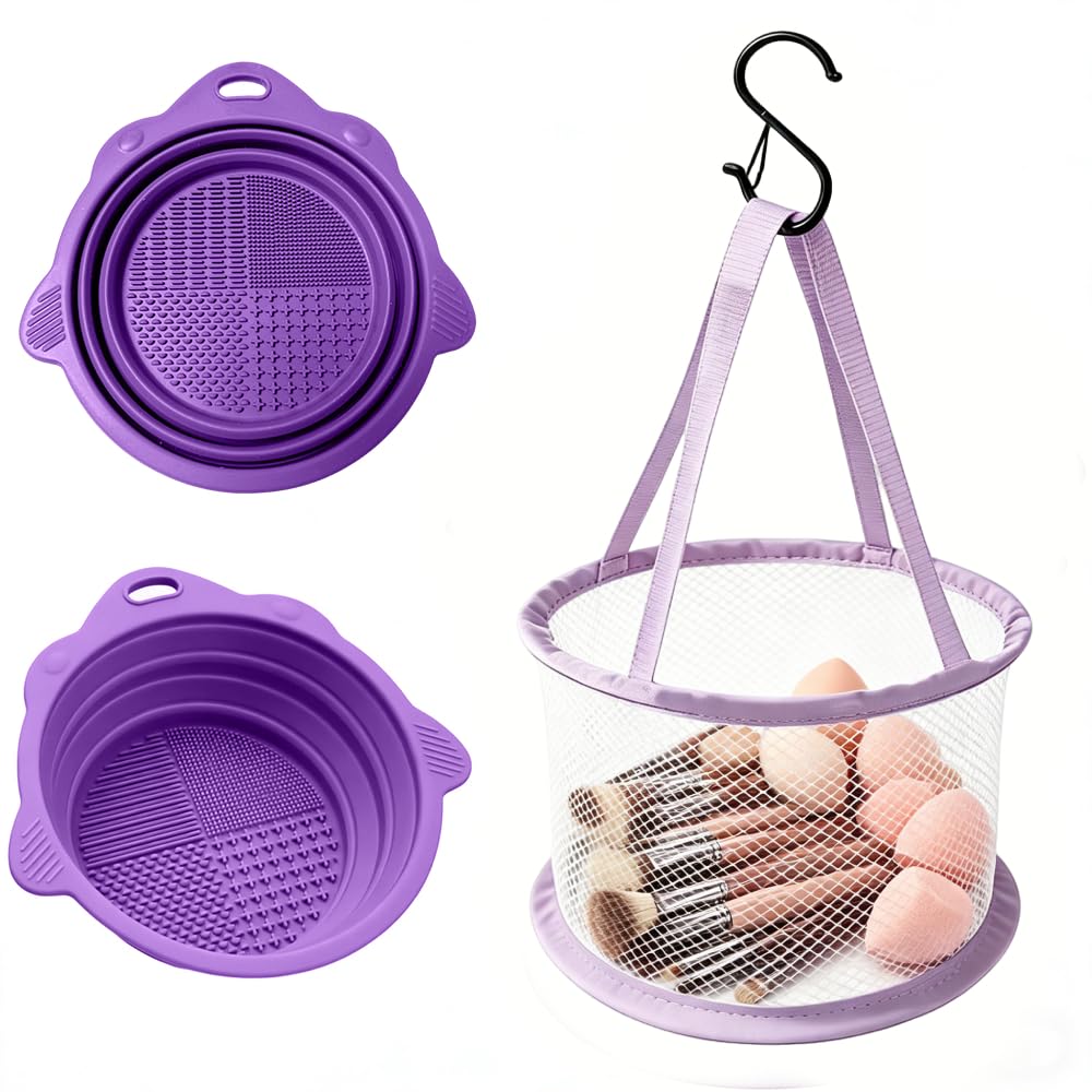 Makeup Brush Cleaner Mat & Drying Basket, Makeup Brush Cleaner and Dryer, Make Up Brush Cleaner Pad & Solution 3 In 1, Brush Cleaner Make Up Tool