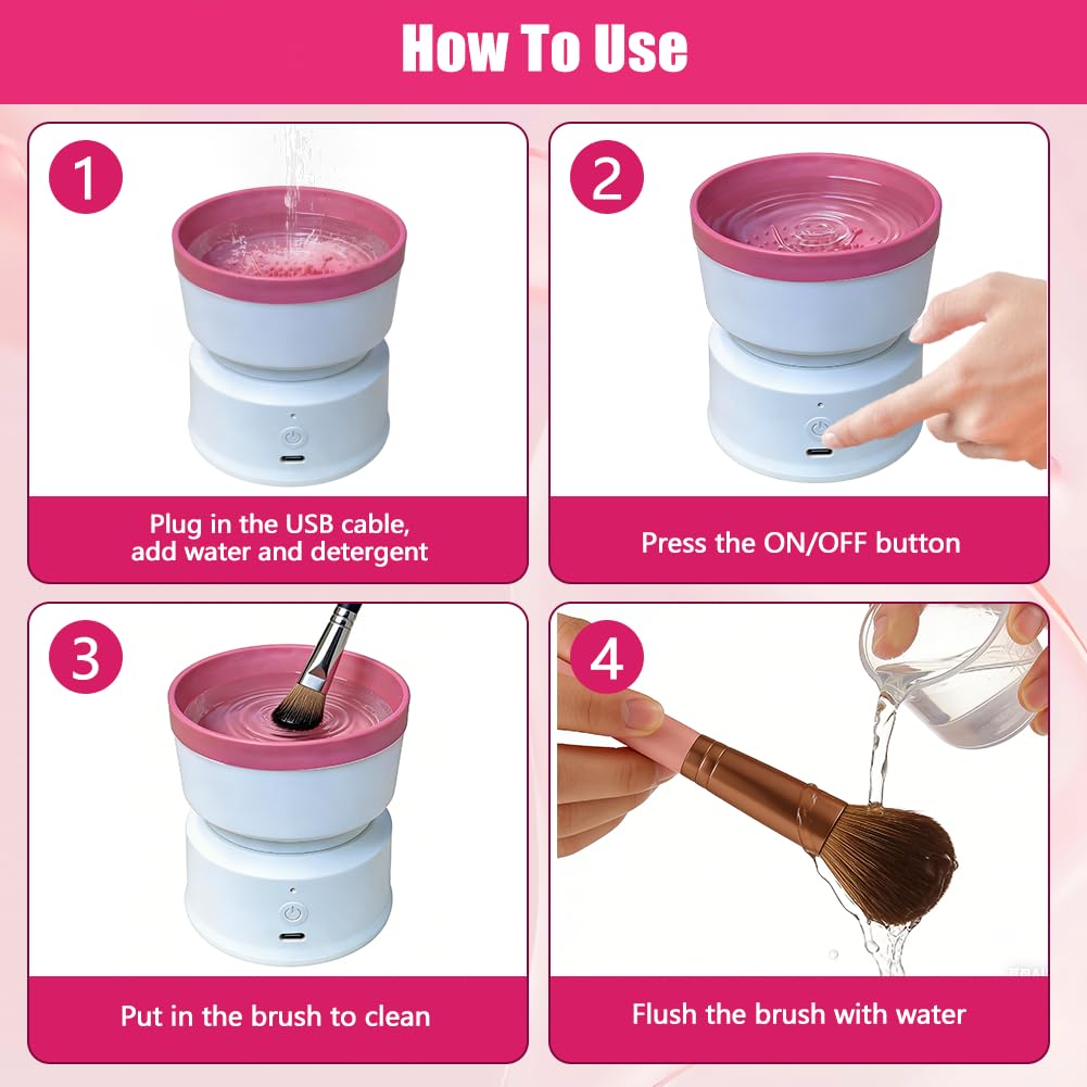 Electric Makeup Brush Cleaner, Silicone Cosmetic Brushes Cleaner, Automatic Make Up Brush Cleaner Spinner, Removes Residue on Make up Brushes, Sponge, Powder Puffs, Efficient Cleaning and Portable