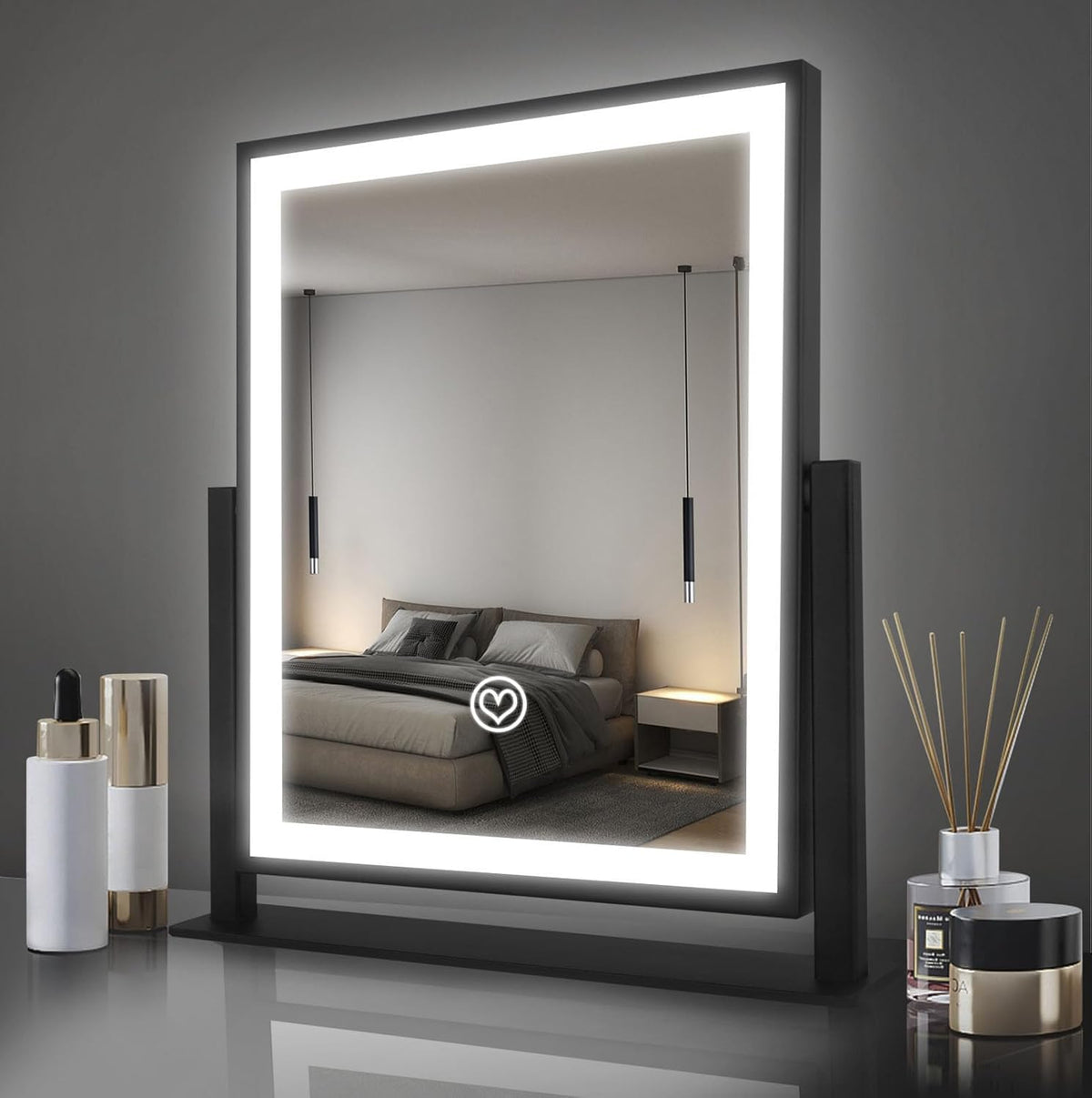 Beelux Vanity Mirror with Lights,15.3" Makeup Mirror with Light Smart Touch Control Dimmable 3 Modes Lighted LED Mirror 360°Rotation Black for Christmas Birthday Thanksgiving Mother's Day