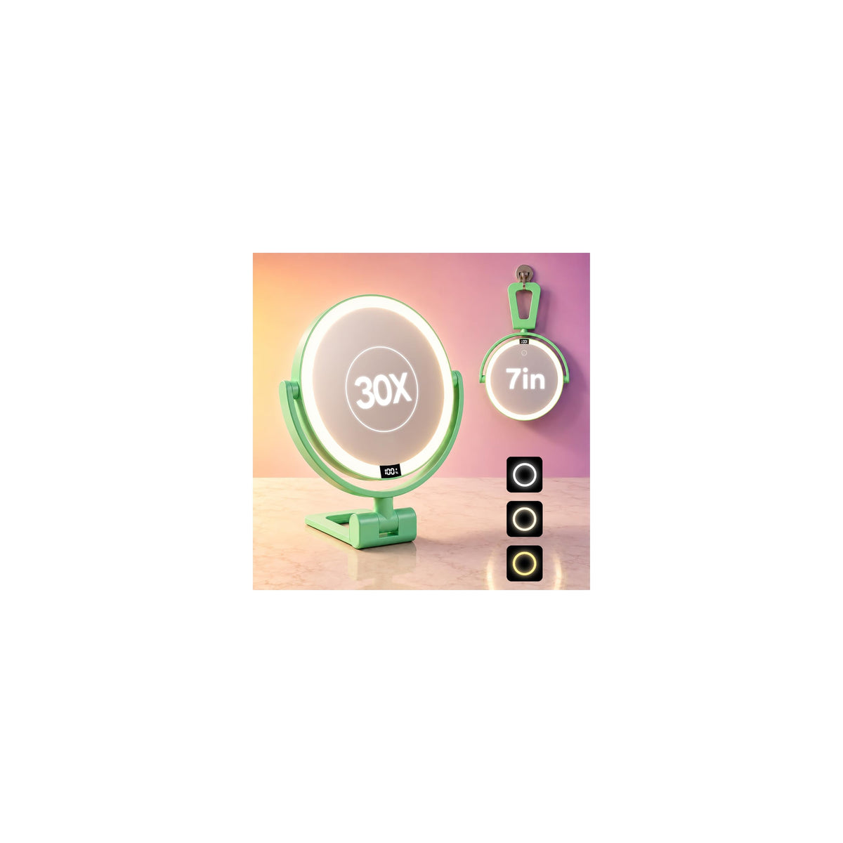 1X/30X Makeup Mirror with Lights, Rechargeable Magnifying Mirror