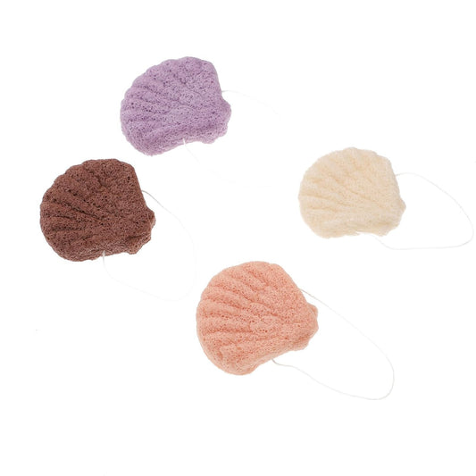 4pcs Shell Shape Facial Cleaning Sponge Biodegradable Face Wash Puff
