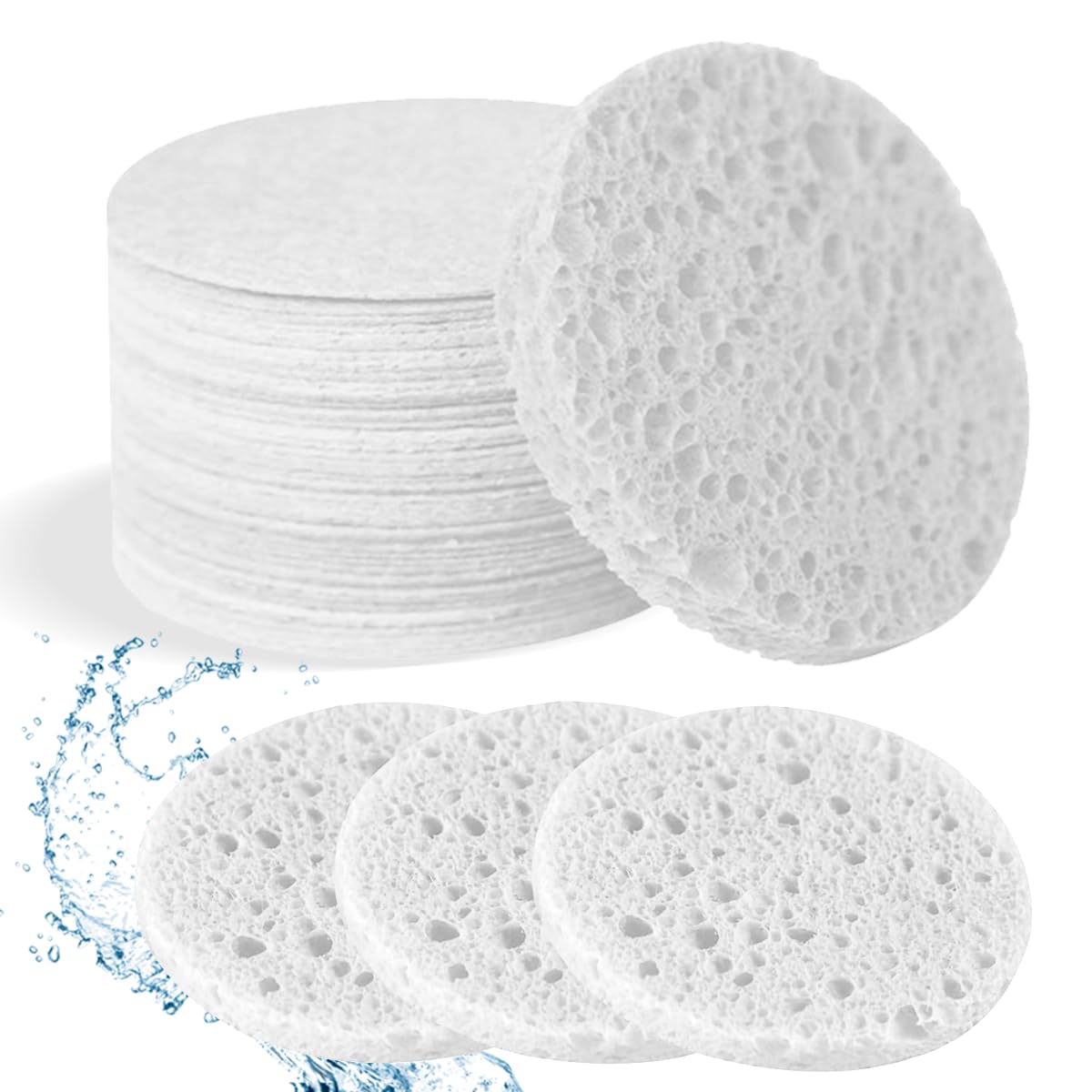 50-Count Compressed Facial Sponges, Pink Cellulose Daily Facial Cleaning