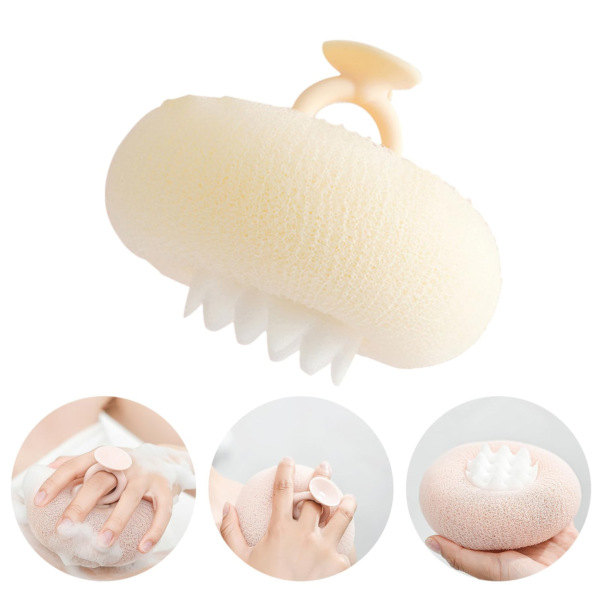 2-in-1 Sunflower Shower Sponge with Suction Cup | Exfoliating Bath Sponge for Soft Skin | Hypoallergenic & Eco-Friendly Body Scrubber for Spa-Like Luxury (Purple)