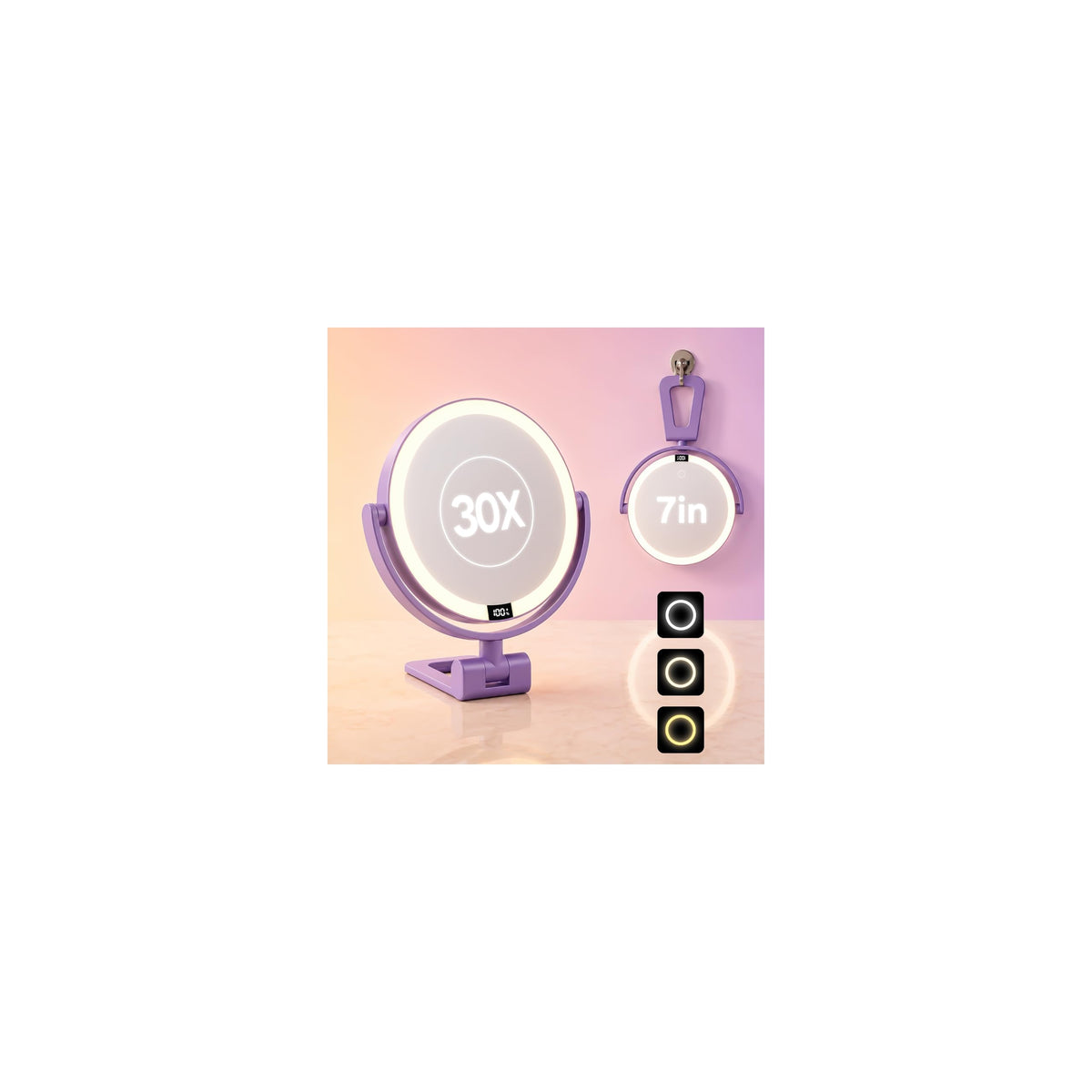 1X/30X Makeup Mirror with Lights, Rechargeable Magnifying Mirror