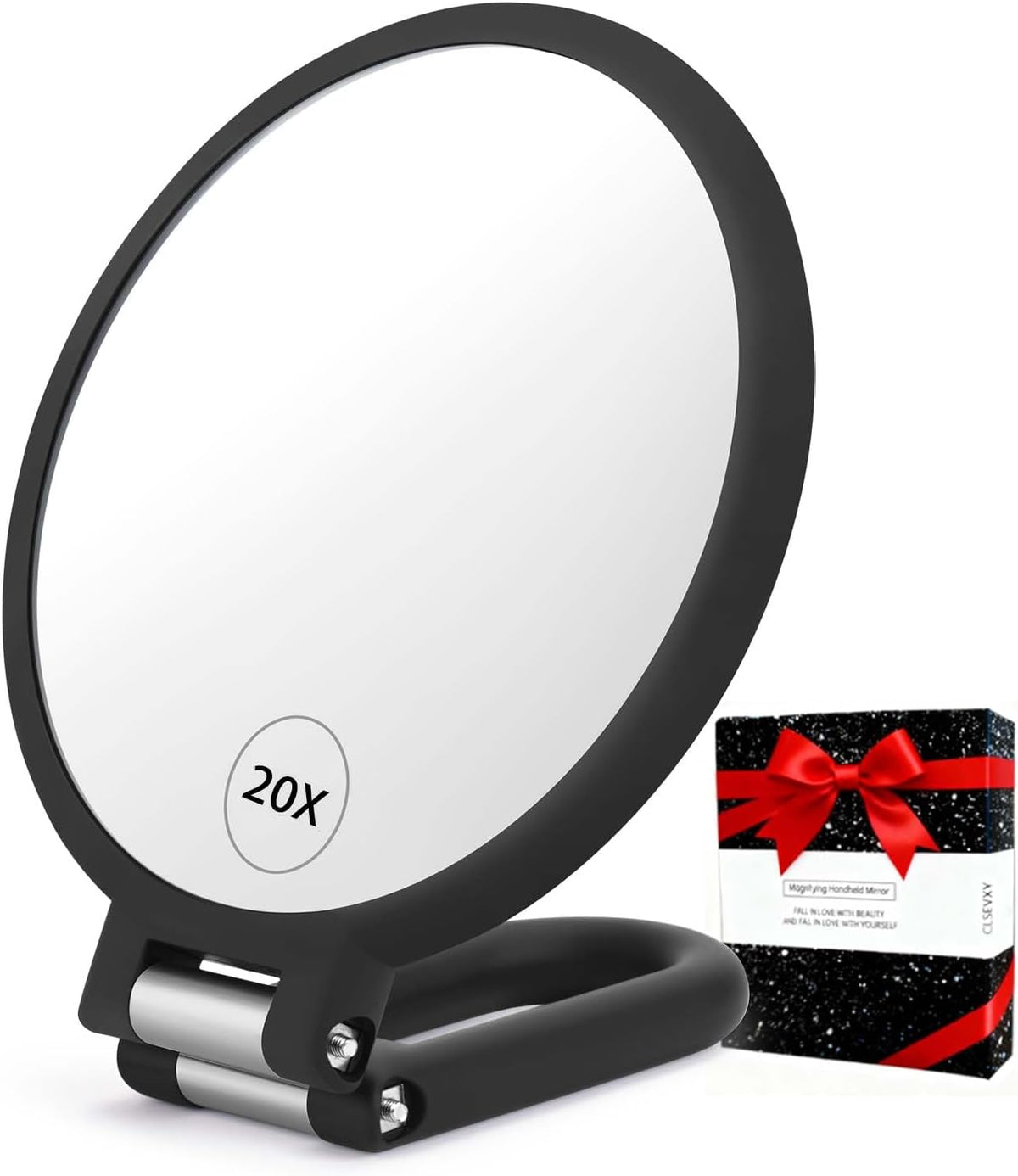 CLSEVXY Magnifying Handheld Mirror Double Sided, 1X 20X Magnification Hand Mirrors, Travel Folding Hand Held Mirror, 360°Rotation Pedestal Makeup Vanity Mirror