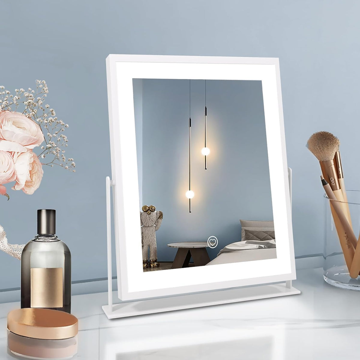 Beelux Vanity Mirror with Lights,15.3" Makeup Mirror with Light Smart Touch Control Dimmable 3 Modes Lighted LED Mirror 360°Rotation Black for Christmas Birthday Thanksgiving Mother's Day