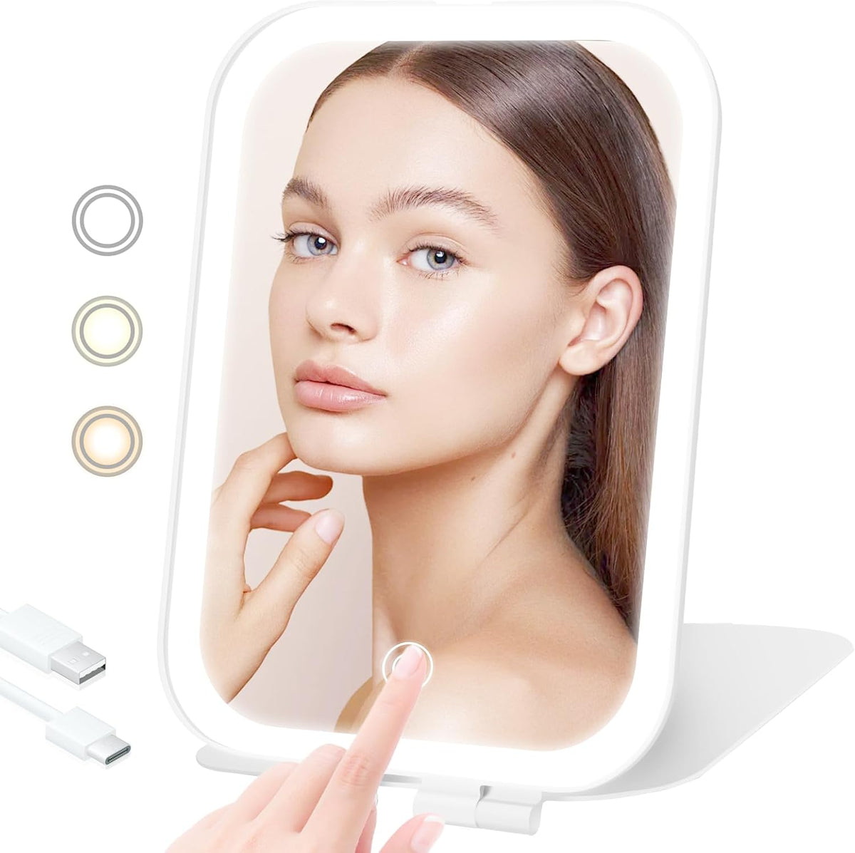 Travel Makeup Mirror, Portable Rechargeable Mirror with Lights