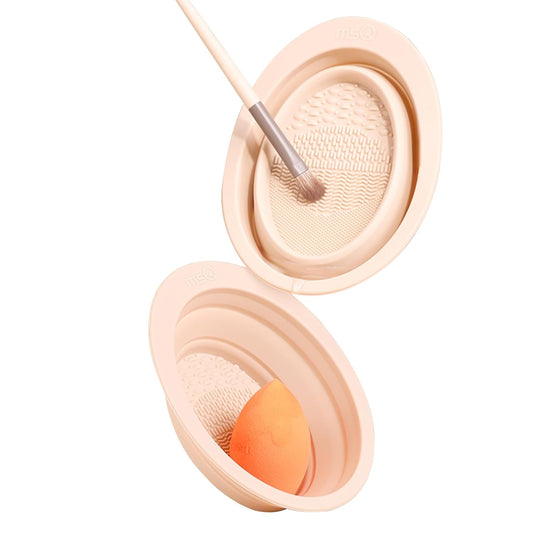 Foldable Silicone Makeup Brush Cleaner Bowl MSQ Makeup Brush Cleaning Mat Portable Cleaning Tool for Brushes, Powder Puffs and Sponges