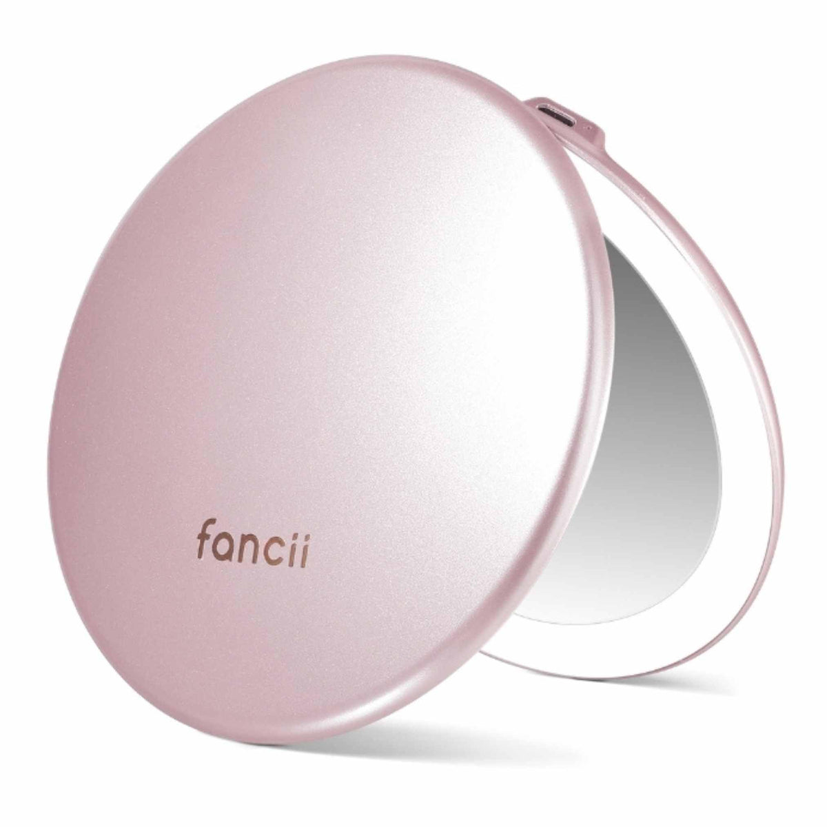Fancii Taylor LED Lighted Travel Makeup Mirror, Rechargeable with 10x/1x Magnifying & 3 Light Settings - Compact, Portable, Large 5” Wide Hand Mirror for Handbag and Purses (Rose Gold)