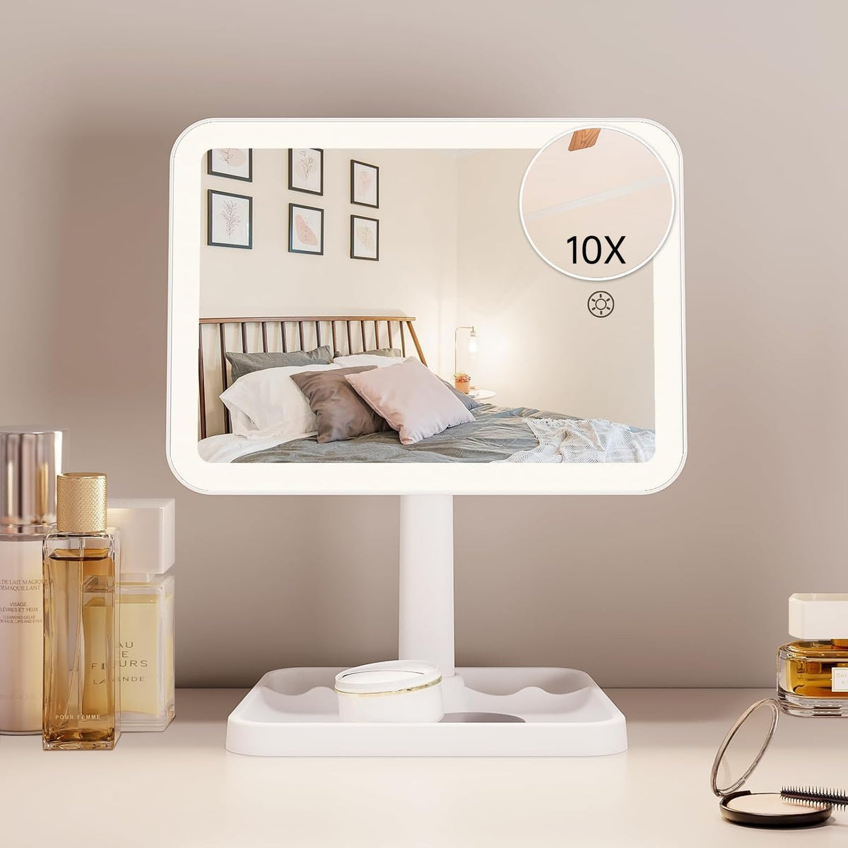 FUNTOUCH Rechargeable Vanity Makeup Mirror with Lights, White
