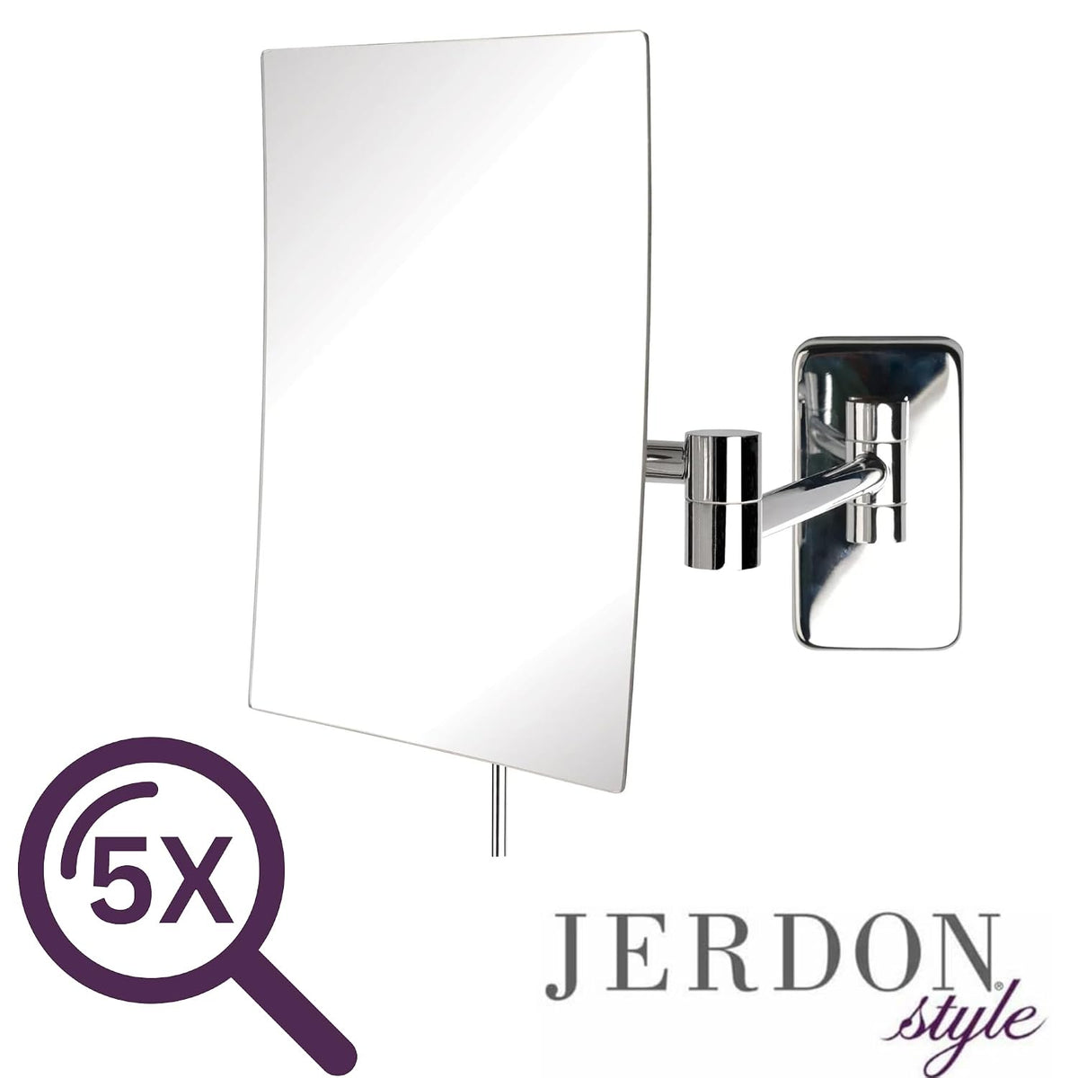 JERDON Wall-Mounted Makeup Mirror - 5X Magnification - Chrome - JRT695C