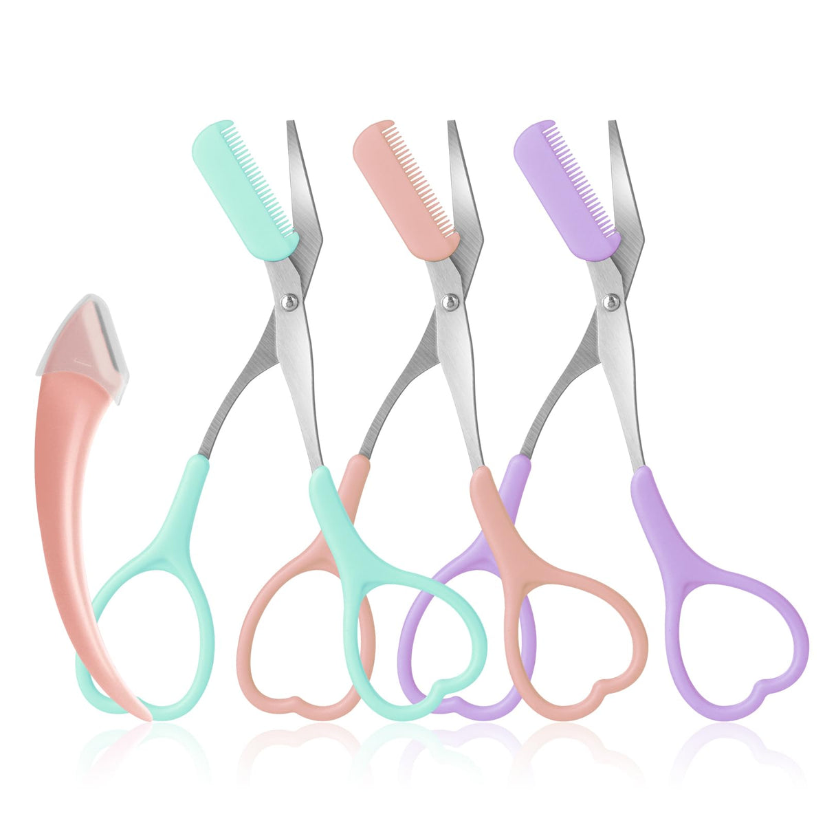 Eyebrow Scissors with Eyebrow Razor,Eyebrow Trimmer with Comb,Non Slip Finger Grips Trimmer Eyebrow Scissors, Hair Removal Beauty Accessories for Men Women (White. Pink. Blue.)