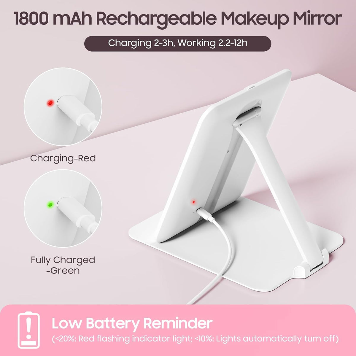 Benbilry Foldable Travel Makeup Mirror with Lights & 20X Magnifying, White