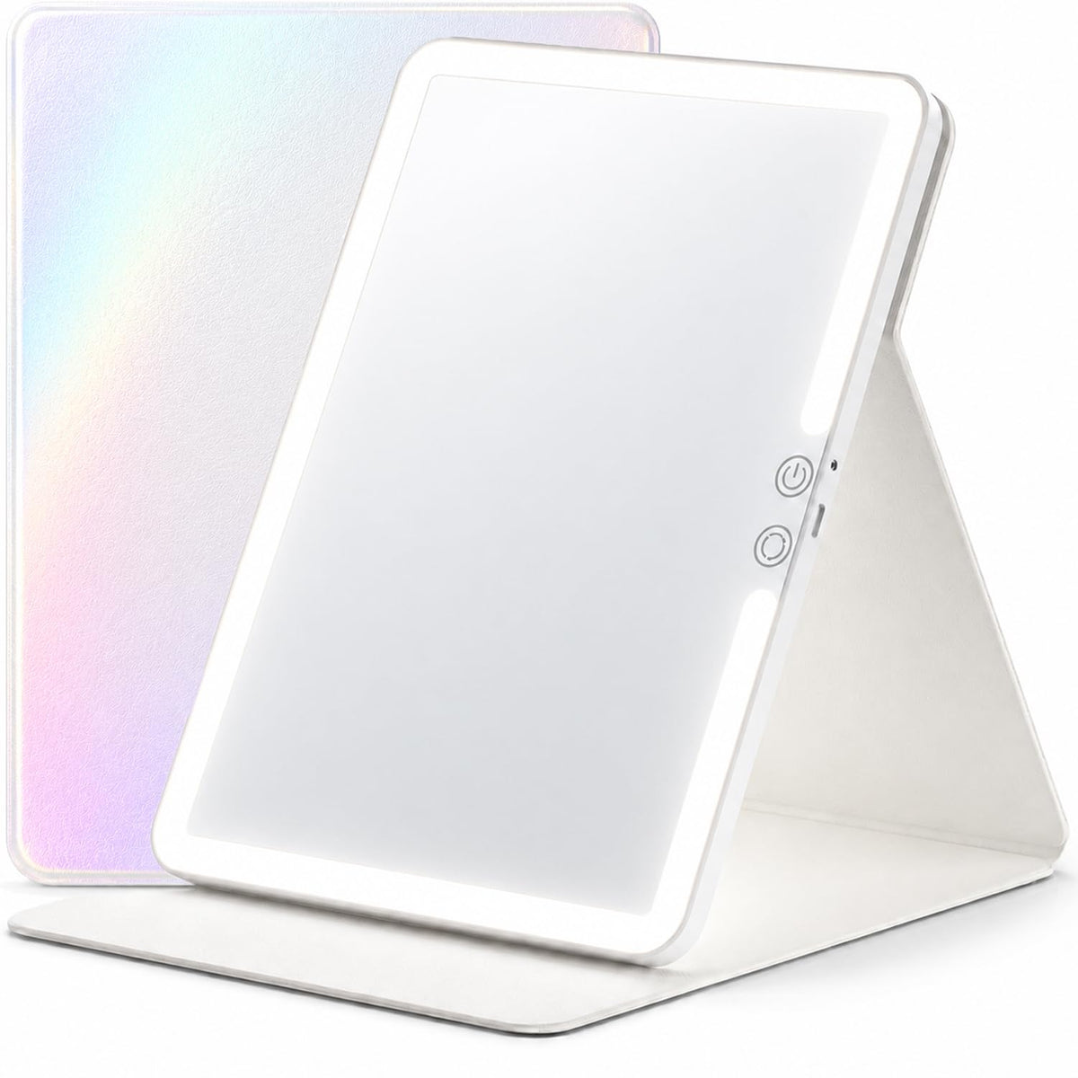 HUGOAI Travel Makeup Mirror with Lights, Soft-Grain White, 11.9"