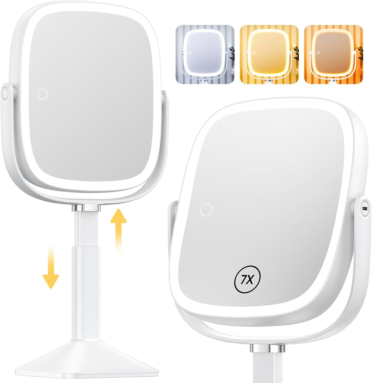 Gospire Rectangle Lighted Makeup Mirror with Lights 1X/7X Magnifying Mirror